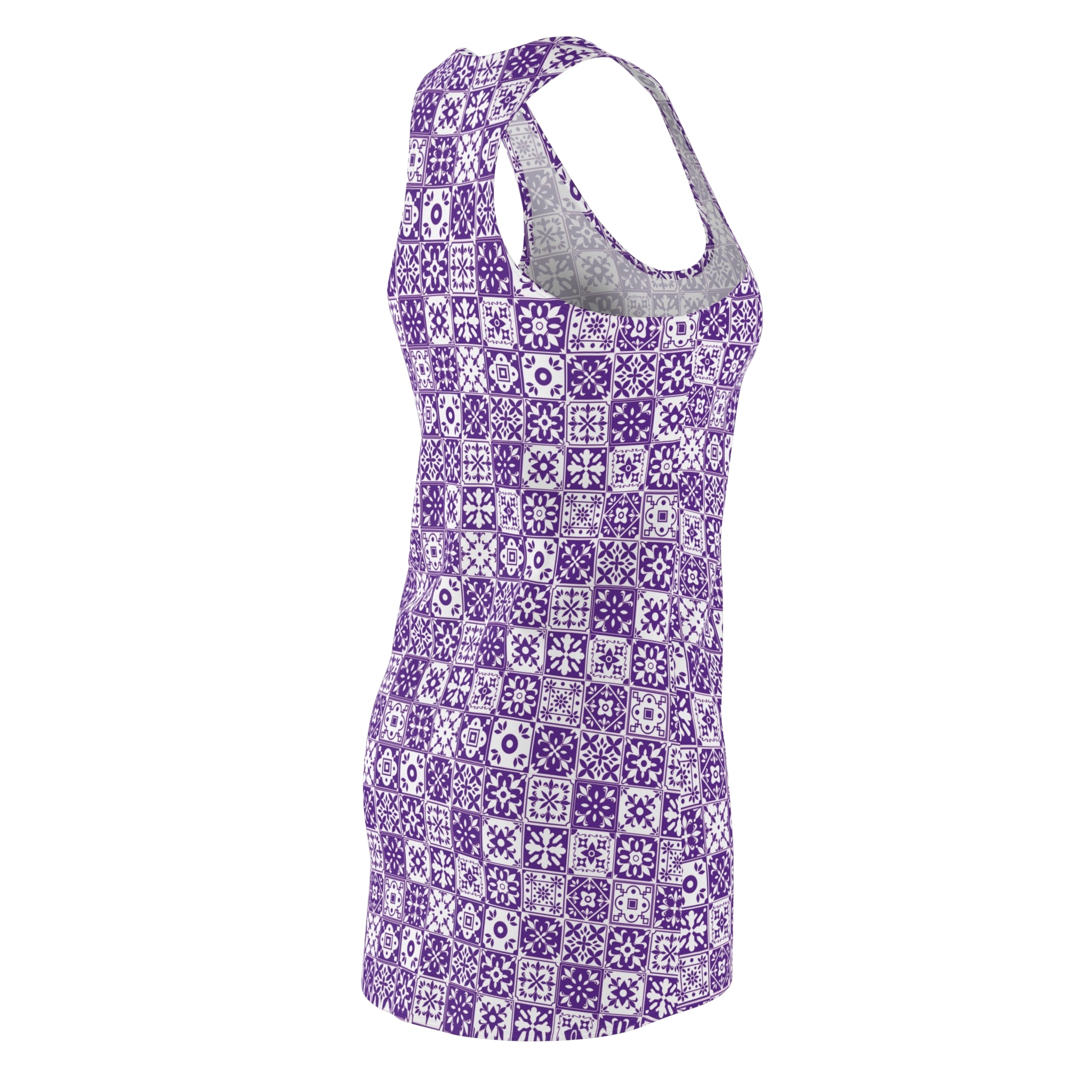 Mediterraneo Mosaic - Purple - Small Print -  Racerback Dress for Summer Fun, Beach Wear, Vacation Style, Party Outfit, Ladies Sundress