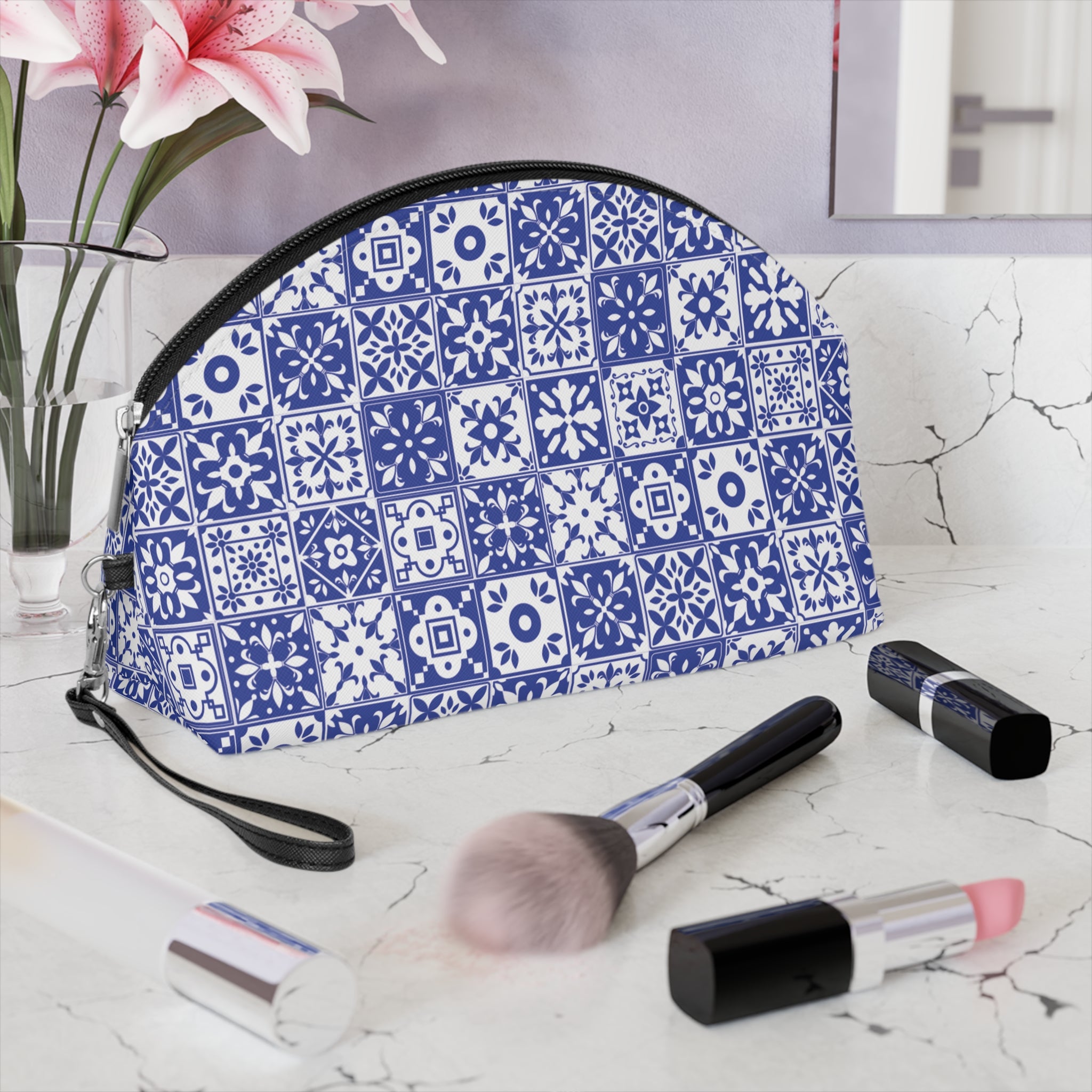 Mediterraneo Mosaic - Blue - Mid Century design - Makeup Bag - Fun & Functional Travel Accessory
