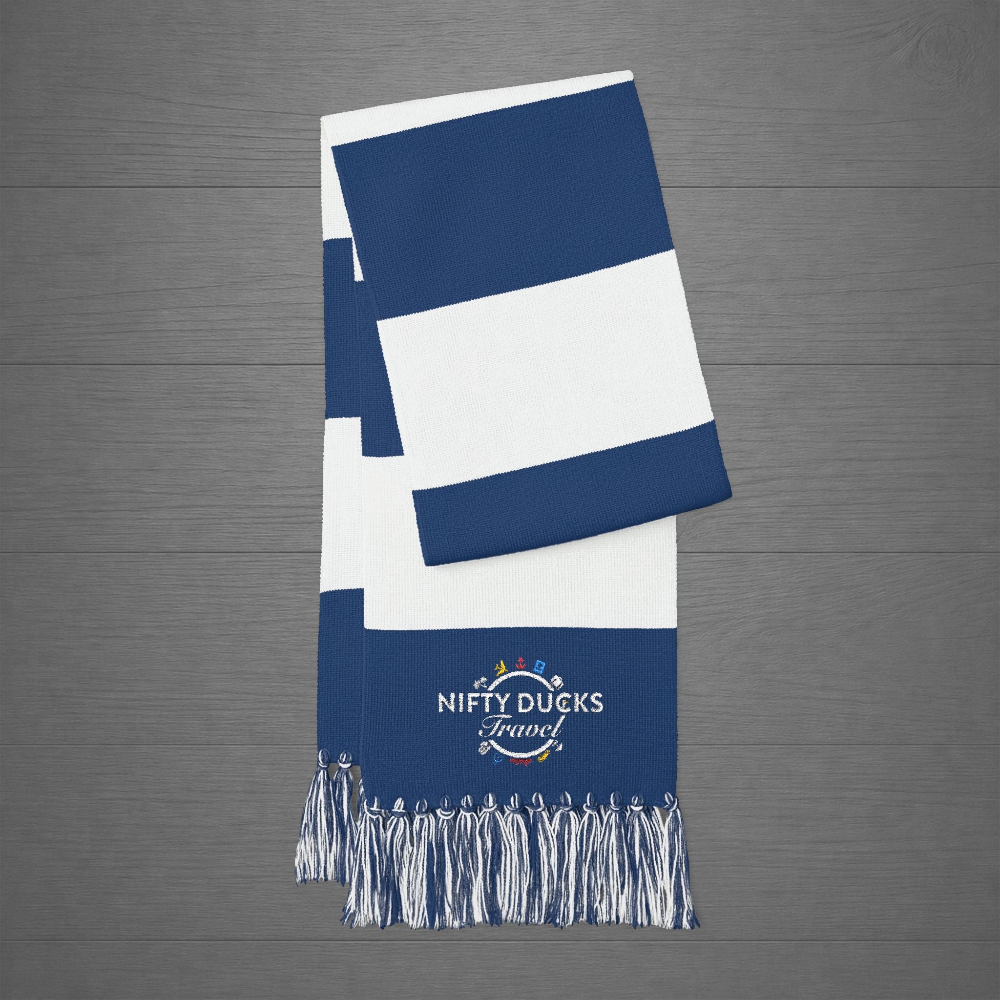 Embroidered Striped Spectator Scarf - Nifty Ducks Travel Logo – Team Colors Fan Scarf