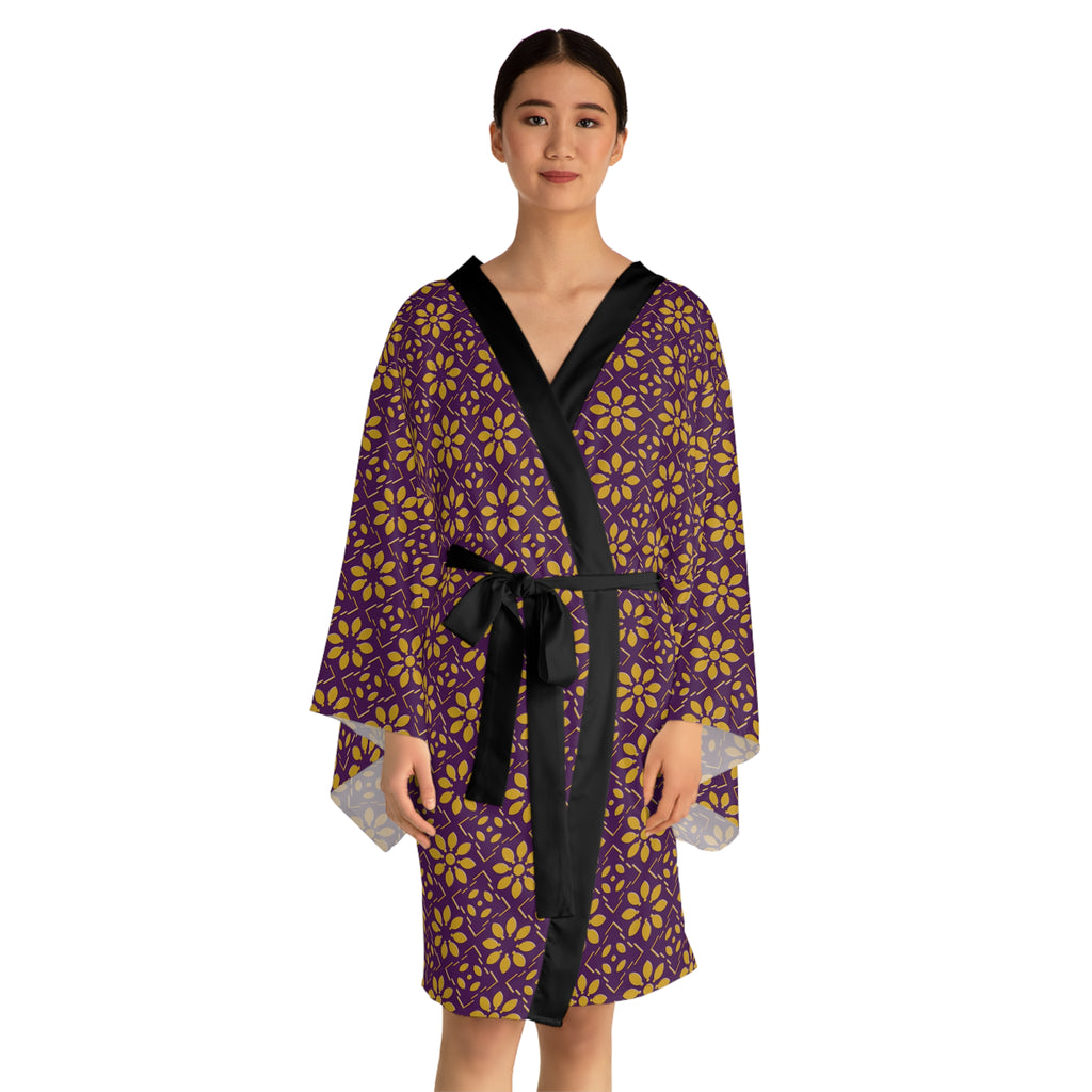 Florina - Big print - Long Sleeve Kimono Robe - Royal Purple - Gold - Chic Loungewear, Spa Outfit, Gift for Her, Inner Peace, Home Comfort