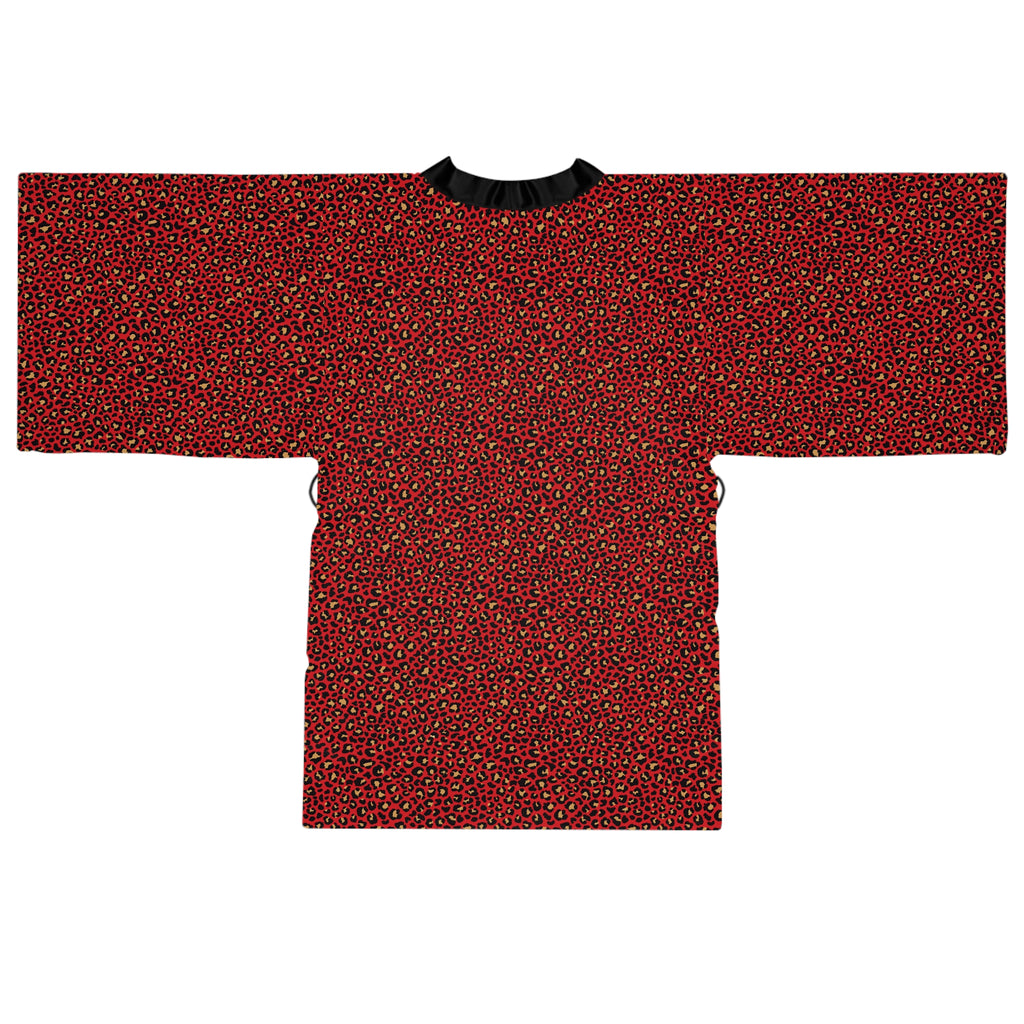 Spicy Kitty - Scarlet - Leopard Print - Long Sleeve Kimono Robe - Chic Loungewear, Spa Outfit, Gift for Her, Inner Peace, Home Comfort