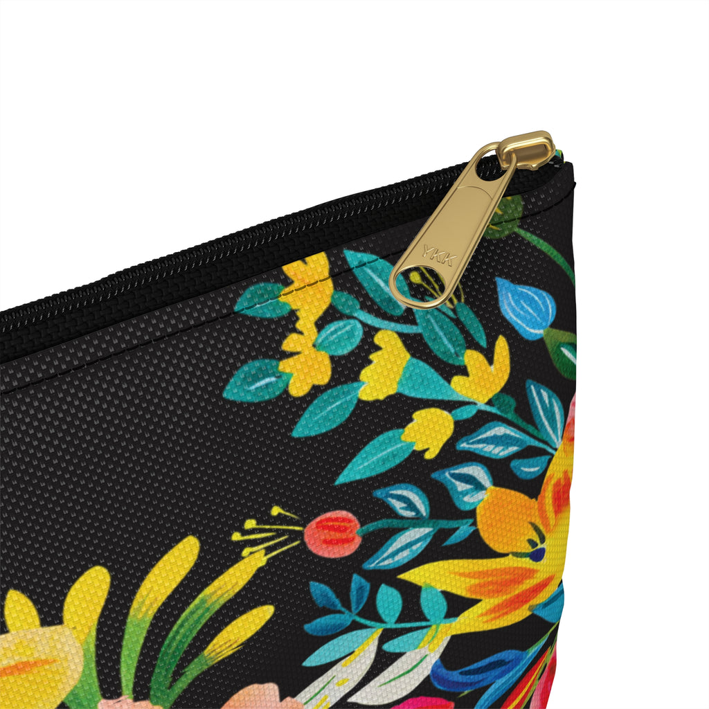 Bright Watercolor Flowers Accessory Pouch - Perfect for Adventurers & Travelers - Black