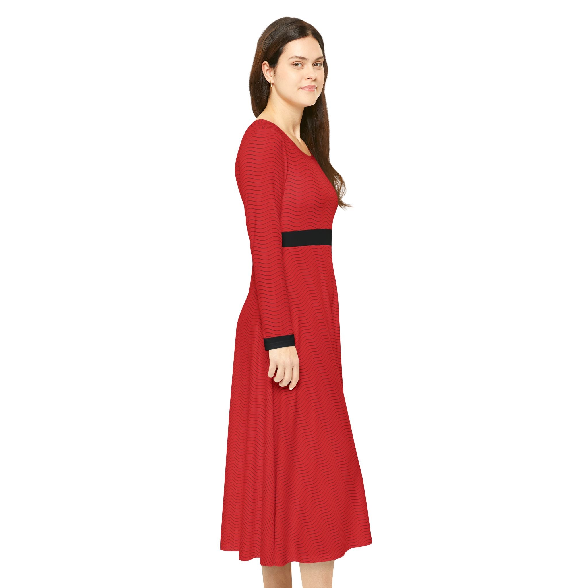 Elegant Women's Long Sleeve Dance Dress - Scarlet Waves - Scarlet