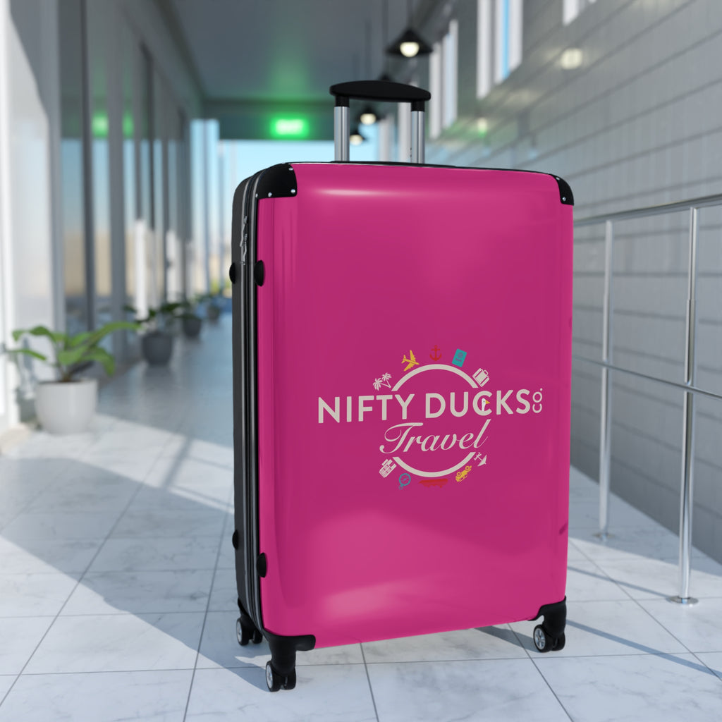 Nifty Ducks Travel Logo Suitcase - Stylish Luggage for Adventurers - Barbie Pink
