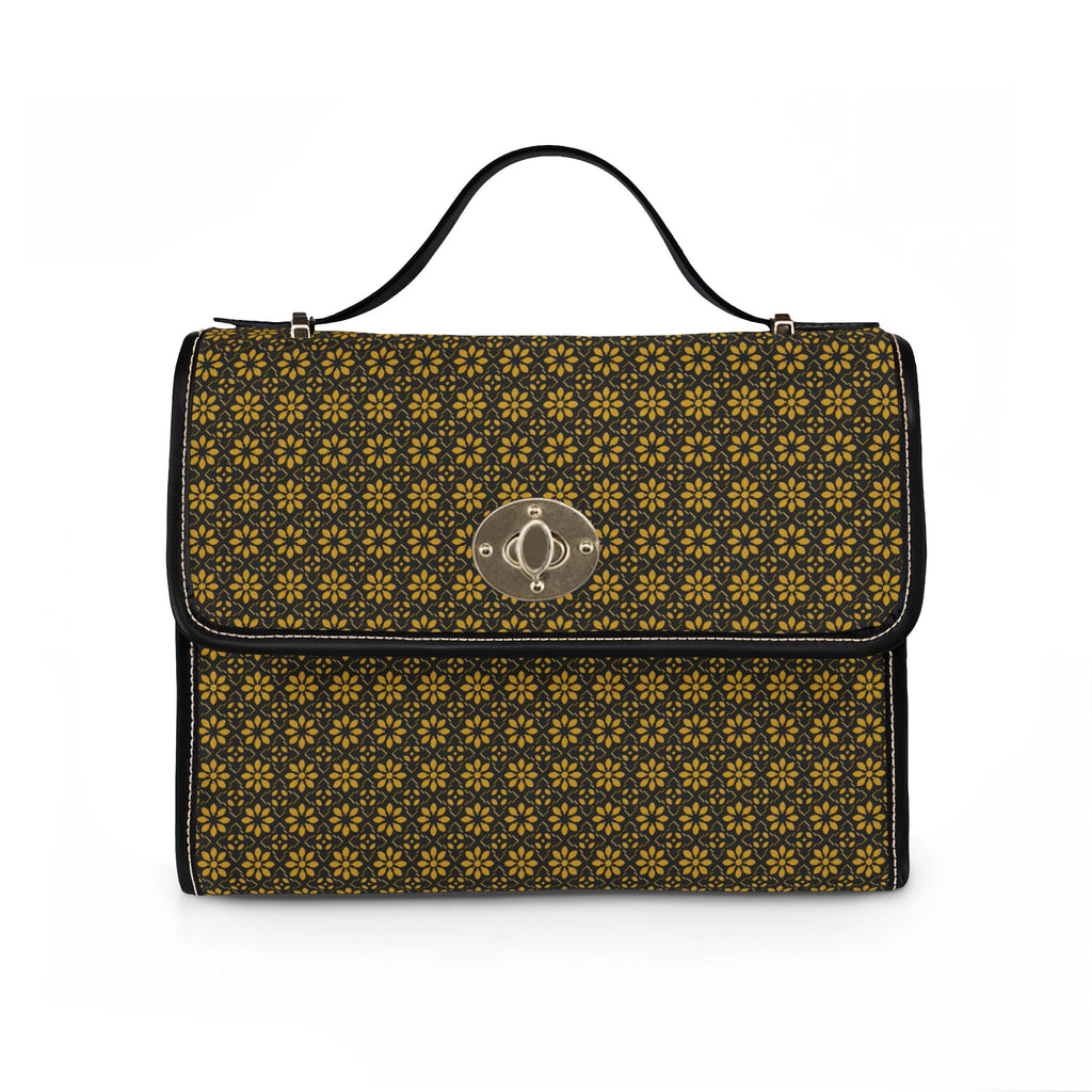 Waterproof Canvas Bag — Gold - Black - Floral Satchel for Everyday Commute