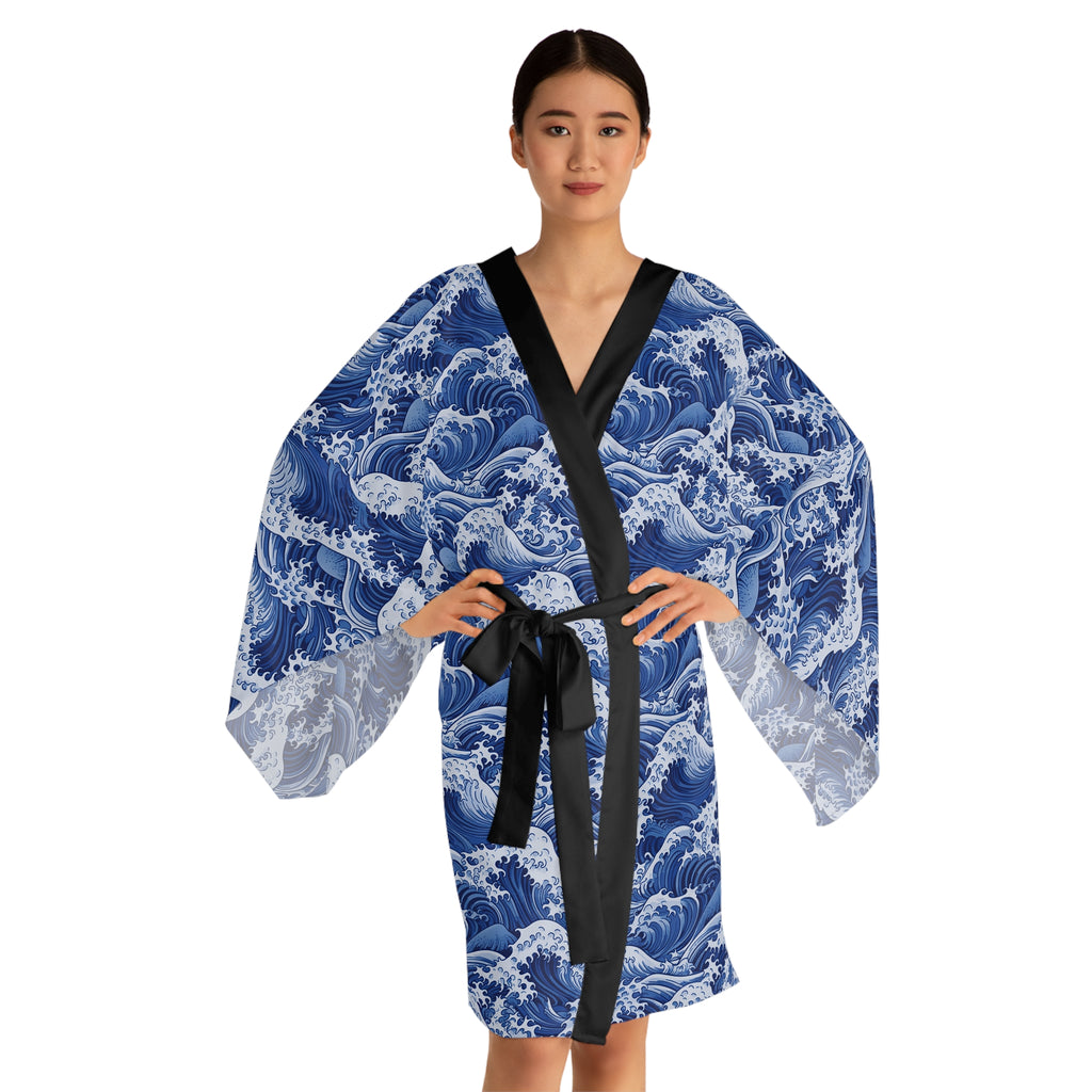 Tempest Tides - Blue - Long Sleeve Kimono Robe - Chic Loungewear, Spa Outfit, Gift for Her, Inner Peace, Home Comfort