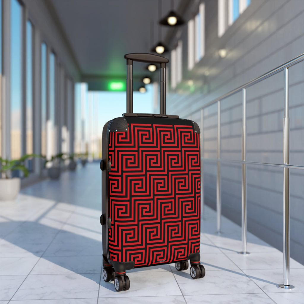 Greek Key - Red - Black - Suitcase - Stylish Luggage for Adventurers