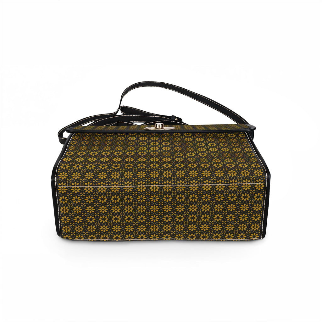 Waterproof Canvas Bag — Gold - Black - Floral Satchel for Everyday Commute
