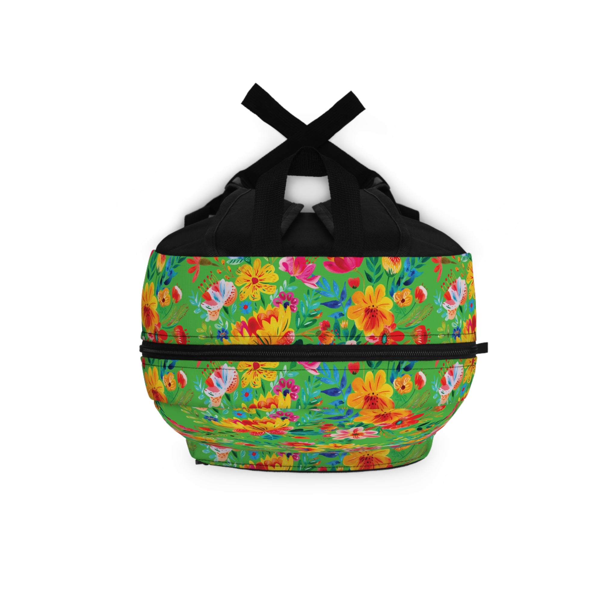 Bright Watercolor Flowers Backpack - Travel Bag with Black Duck Design - Lime Green