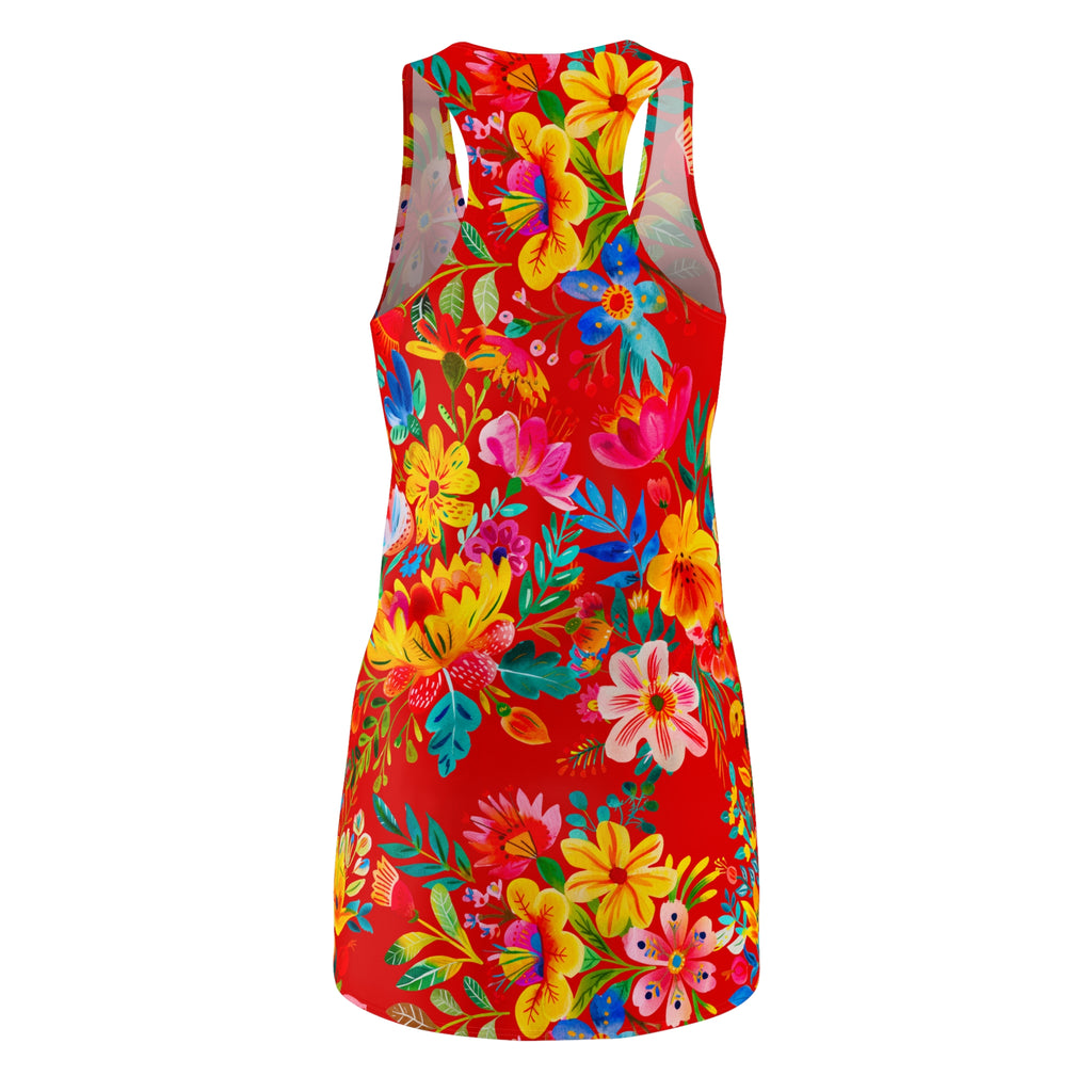 Bright Bold Watercolor Flowers -  Racerback Dress for Summer Fun, Beach Wear, Vacation Style, Party Outfit, Ladies Sundress