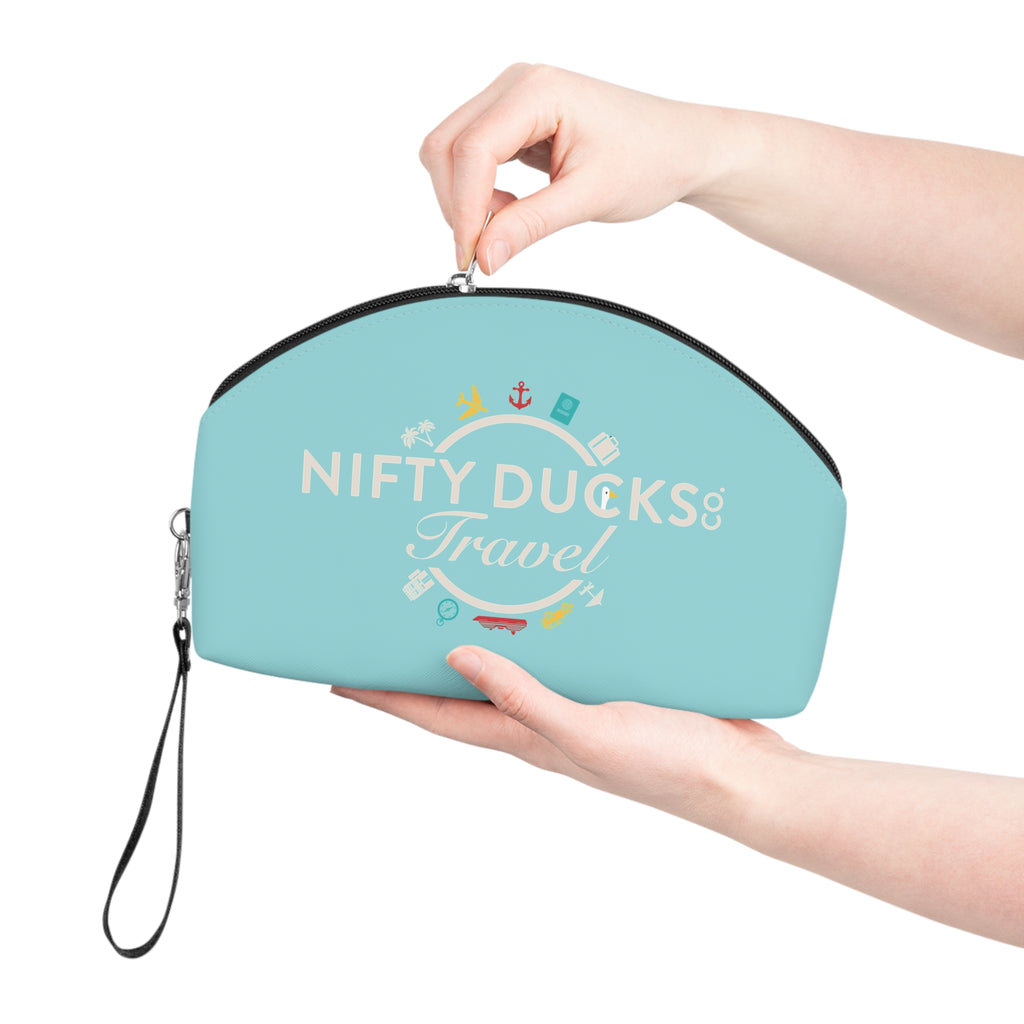 Nifty Ducks Travel Logo - Makeup Bag - Fun & Functional Travel Accessory - Electric Blue