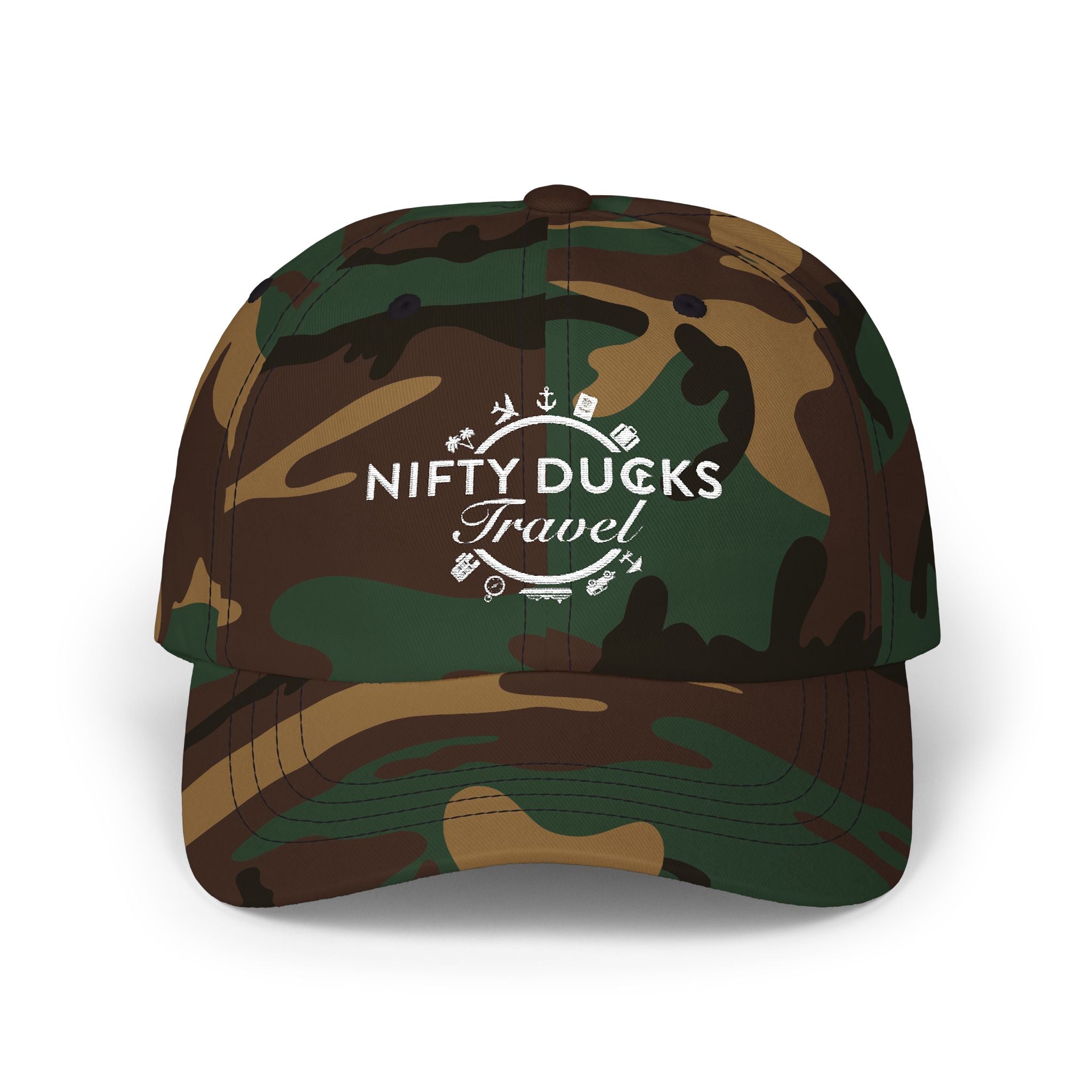 Nifty Ducks Travel Logo Classic Dad Cap - White Logo - Perfect for Adventurers