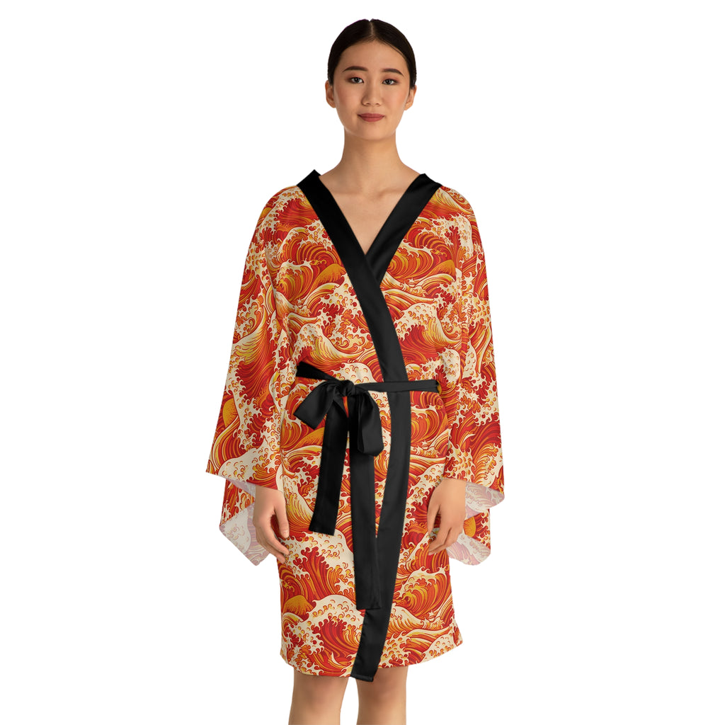 Tempest Tides - Orange - Long Sleeve Kimono Robe - Chic Loungewear, Spa Outfit, Gift for Her, Inner Peace, Home Comfort