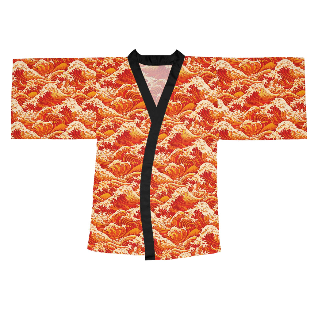 Tempest Tides - Orange - Long Sleeve Kimono Robe - Chic Loungewear, Spa Outfit, Gift for Her, Inner Peace, Home Comfort