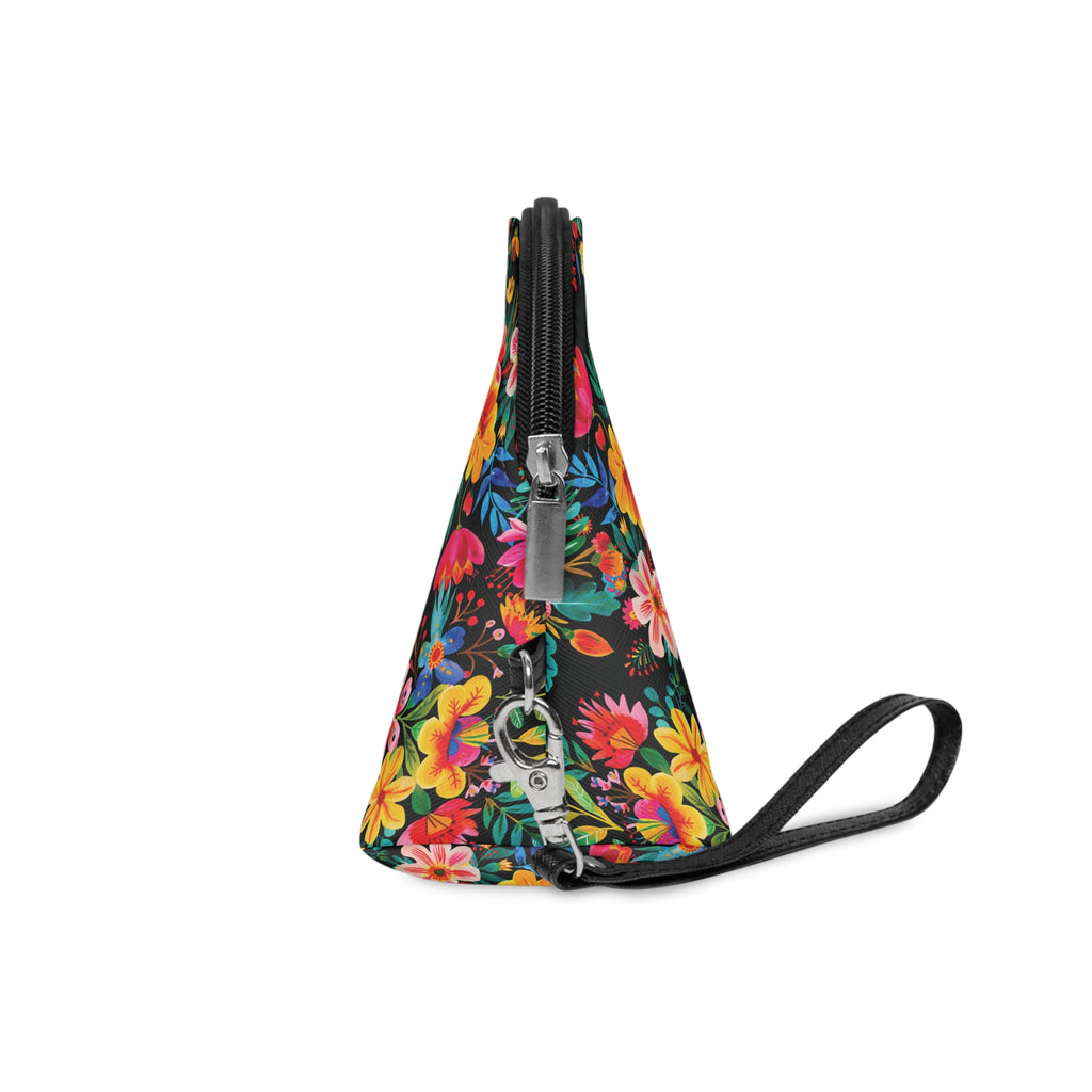 Bright Watercolor Flowers Makeup Bag - Fun & Functional Travel Accessory - Black
