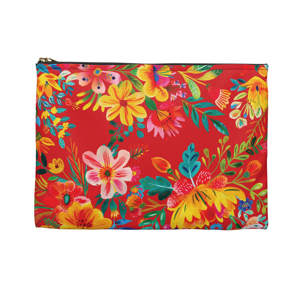 Bright Watercolor Flowers Accessory Pouch - Perfect for Adventurers & Travelers - Scarlet