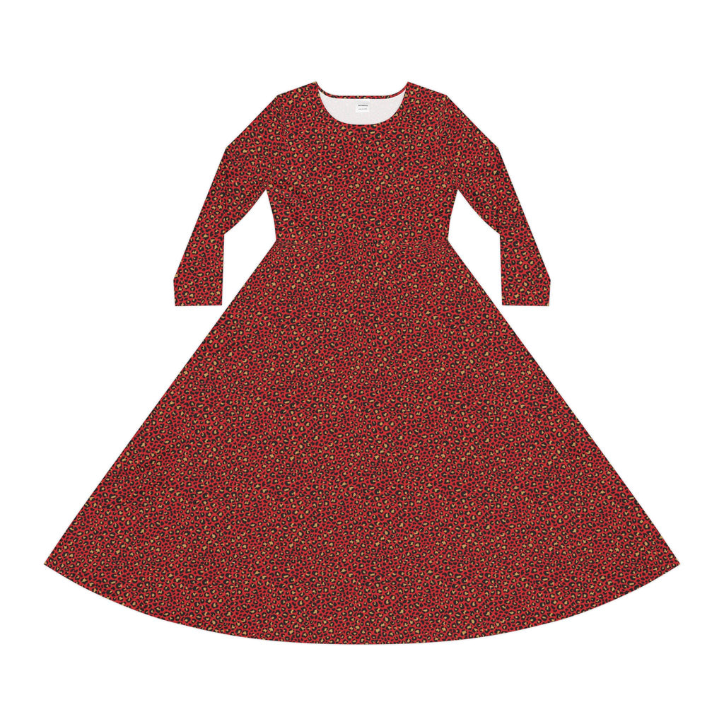 Spicy Kitty - Scarlet - Leopard Print - Elegant Women's Long Sleeve Dance Dress
