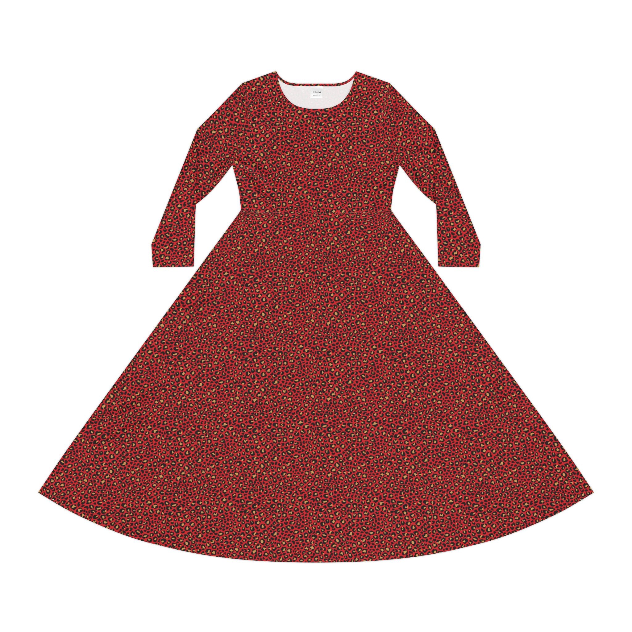 Spicy Kitty - Scarlet - Leopard Print - Elegant Women's Long Sleeve Dance Dress