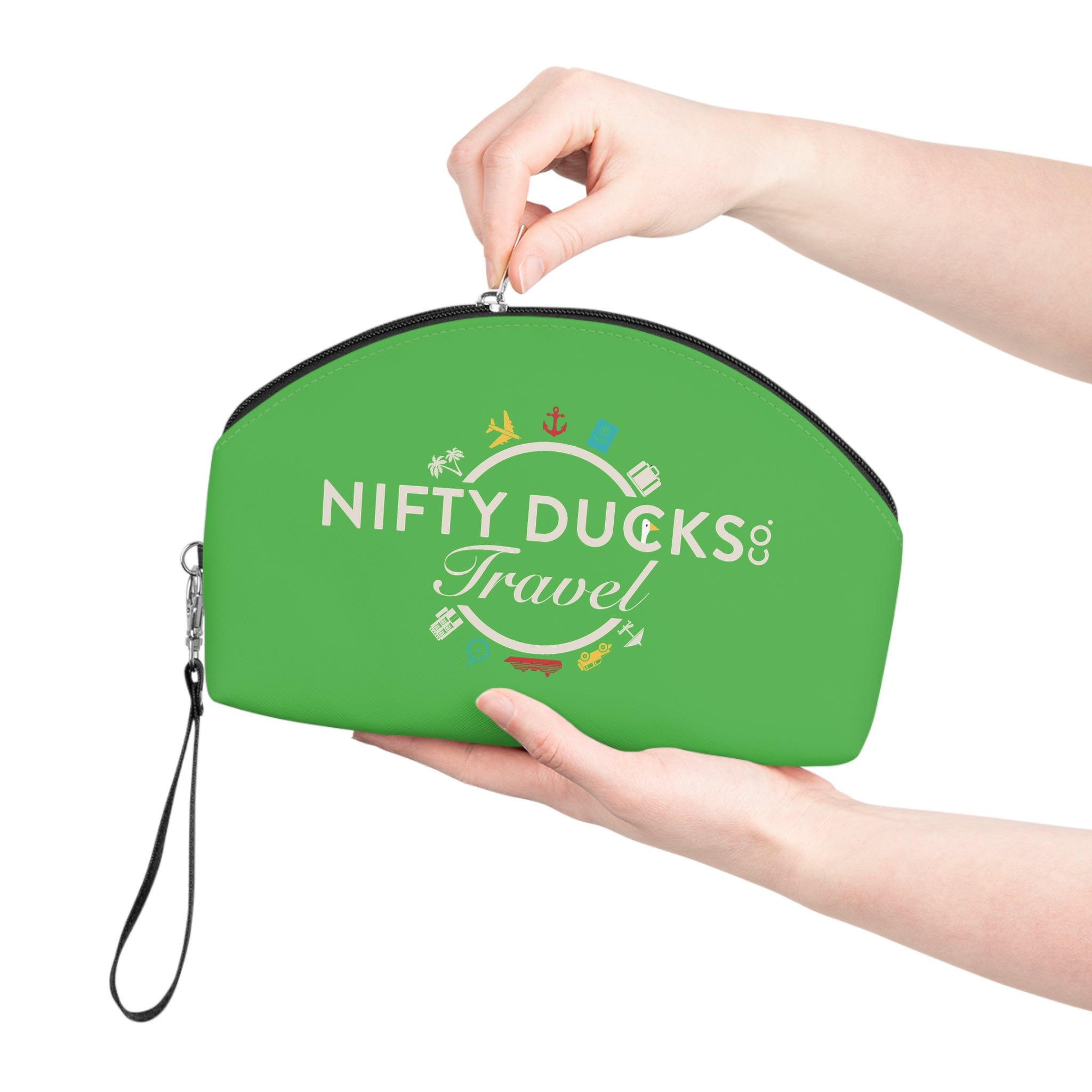 Nifty Ducks Travel Logo - Makeup Bag - Fun & Functional Travel Accessory - Lime Green