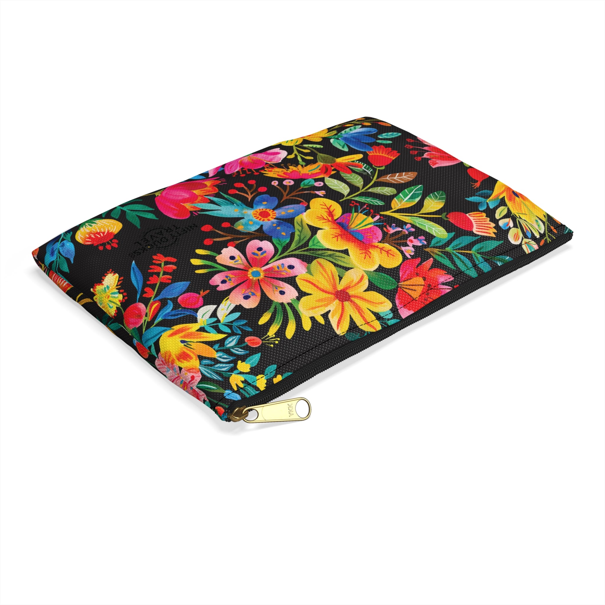 Bright Watercolor Flowers Accessory Pouch - Perfect for Adventurers & Travelers - Black