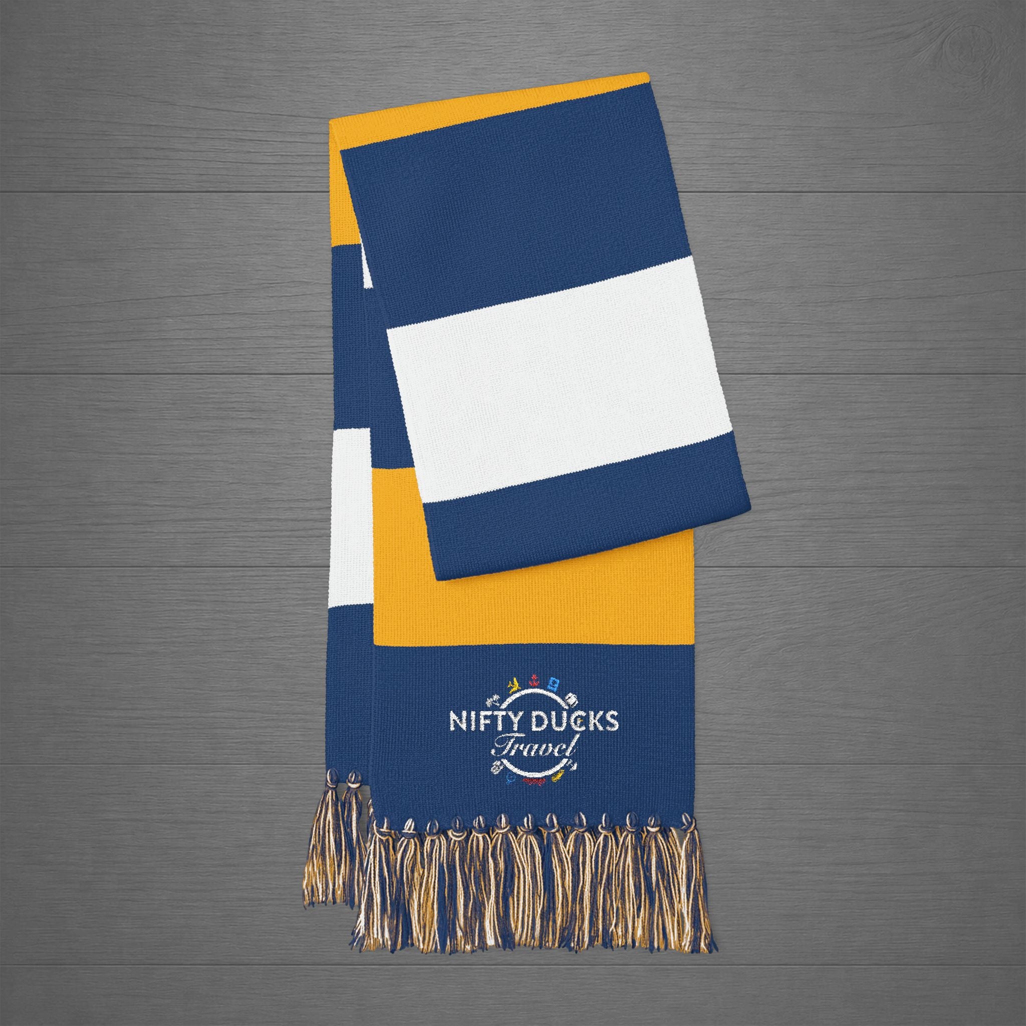 Embroidered Striped Spectator Scarf - Nifty Ducks Travel Logo – Team Colors Fan Scarf