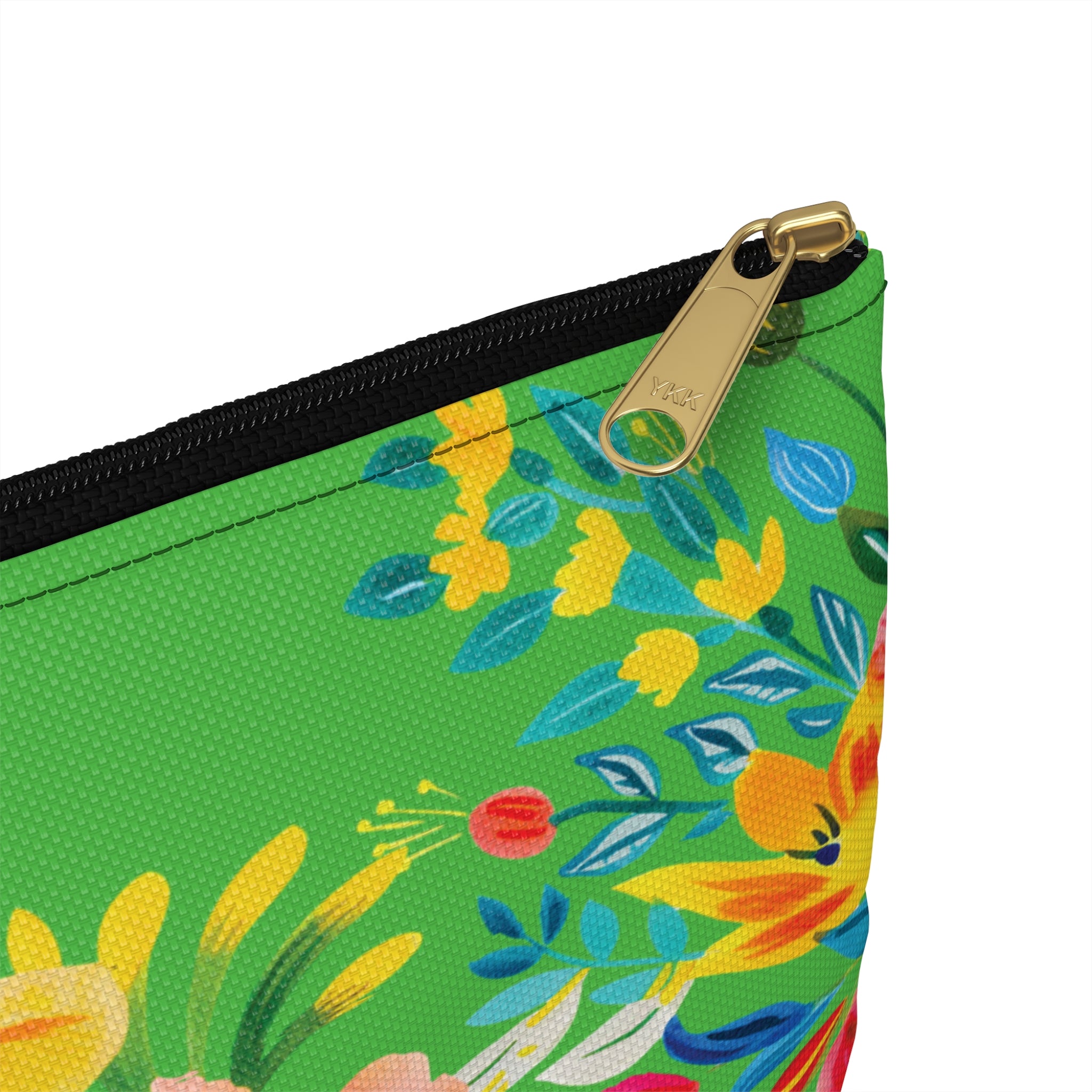 Bright Watercolor Flowers Accessory Pouch - Perfect for Adventurers & Travelers - Lime Green