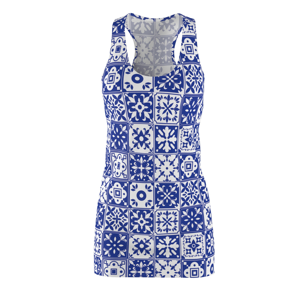 Mediterraneo Mosaic - Blue - Big Print -  Racerback Dress for Summer Fun, Beach Wear, Vacation Style, Party Outfit, Ladies Sundress