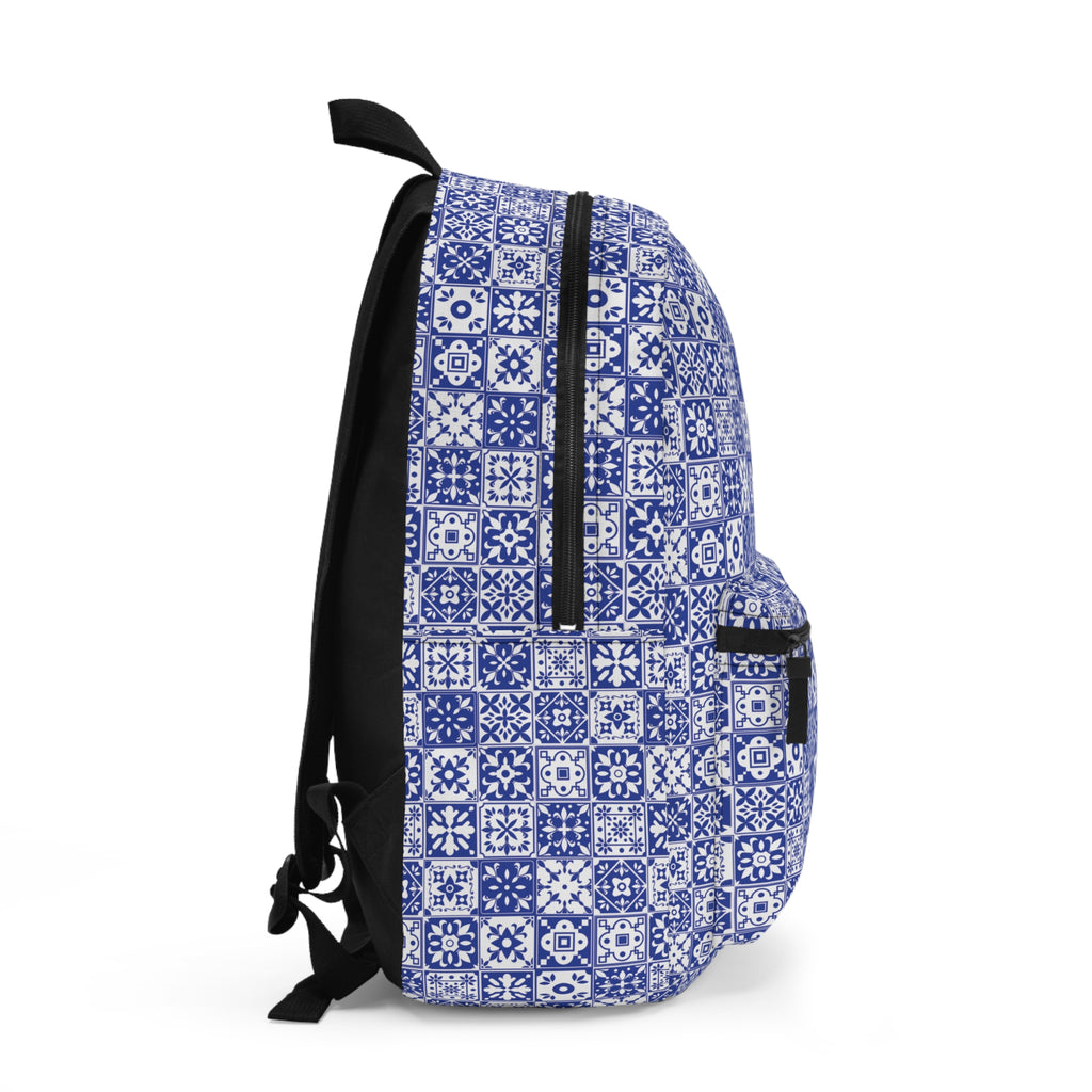 Mediterraneo Mosaic - Blue - Backpack - Travel Bag with Black Duck Design