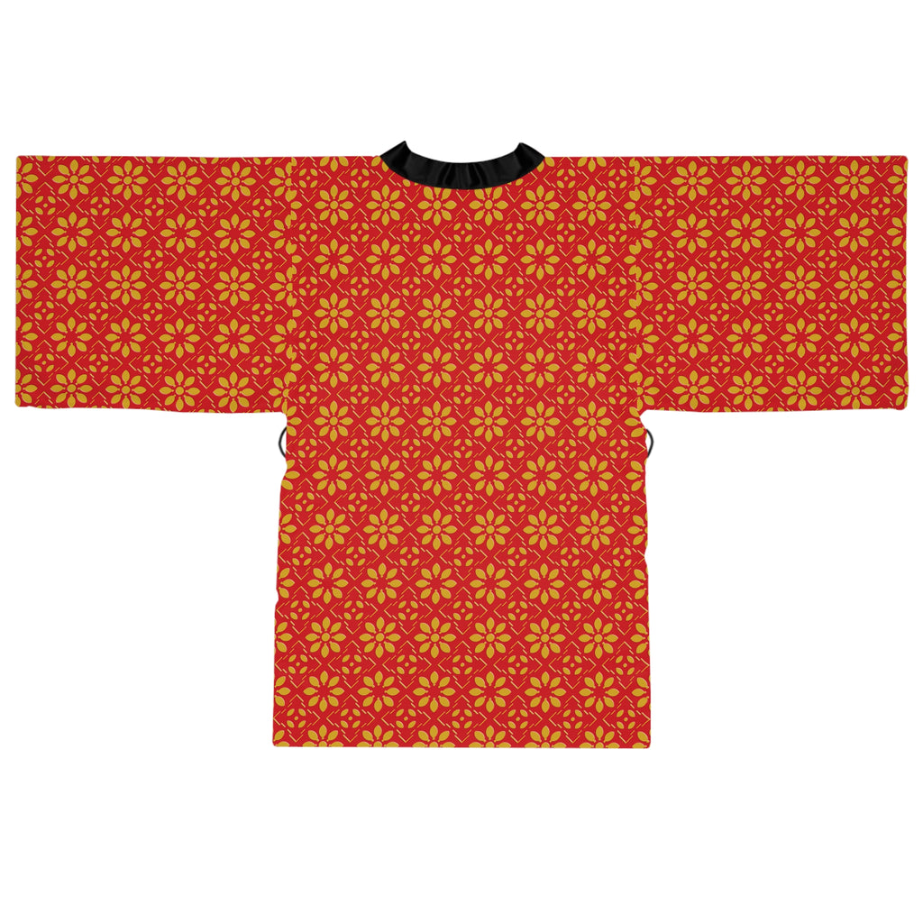 Florina - Big print - Long Sleeve Kimono Robe - Scarlet - Gold - Chic Loungewear, Spa Outfit, Gift for Her, Inner Peace, Home Comfort