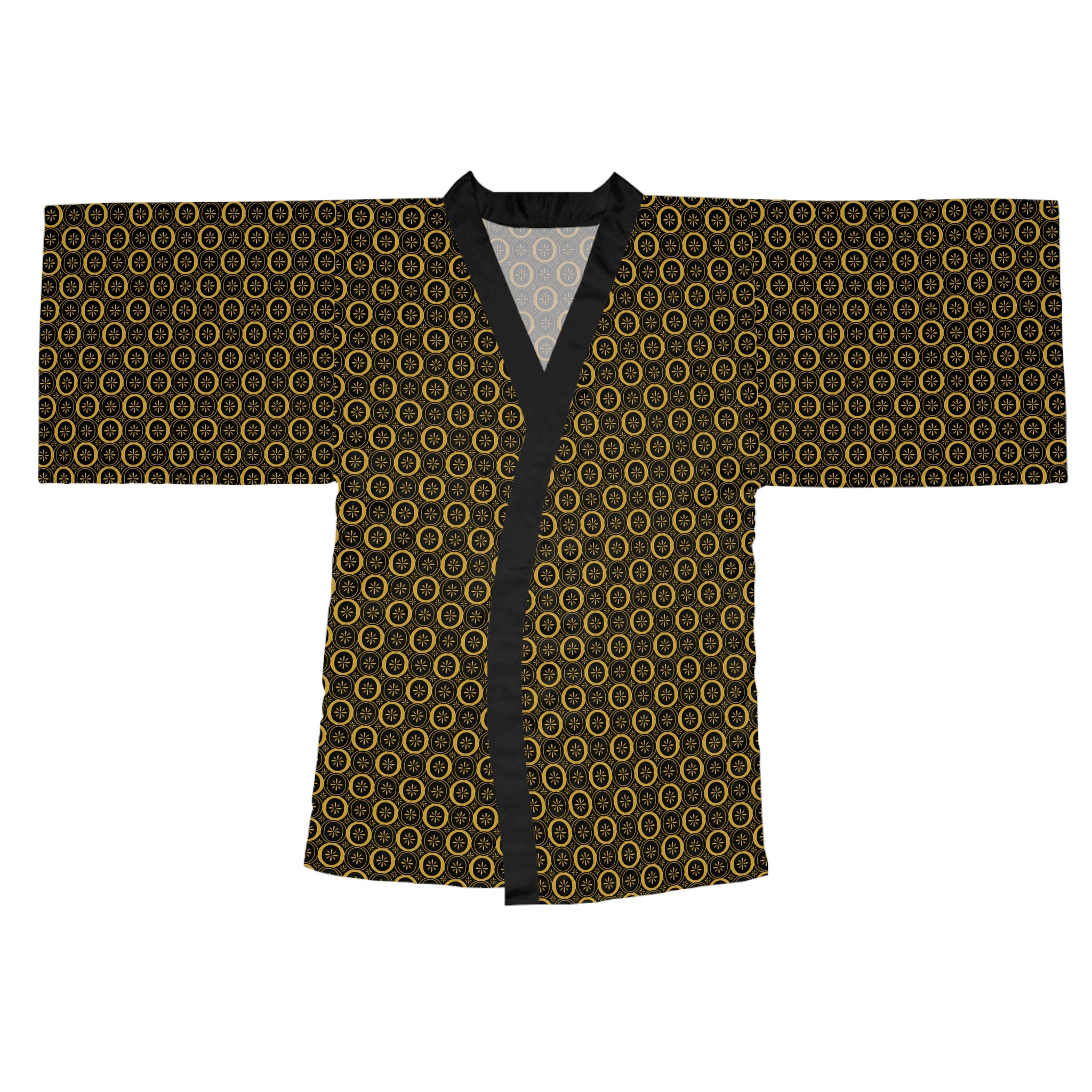 Solaris - Long Sleeve Kimono Robe - Black - Gold - Chic Loungewear, Spa Outfit, Gift for Her, Inner Peace, Home Comfort
