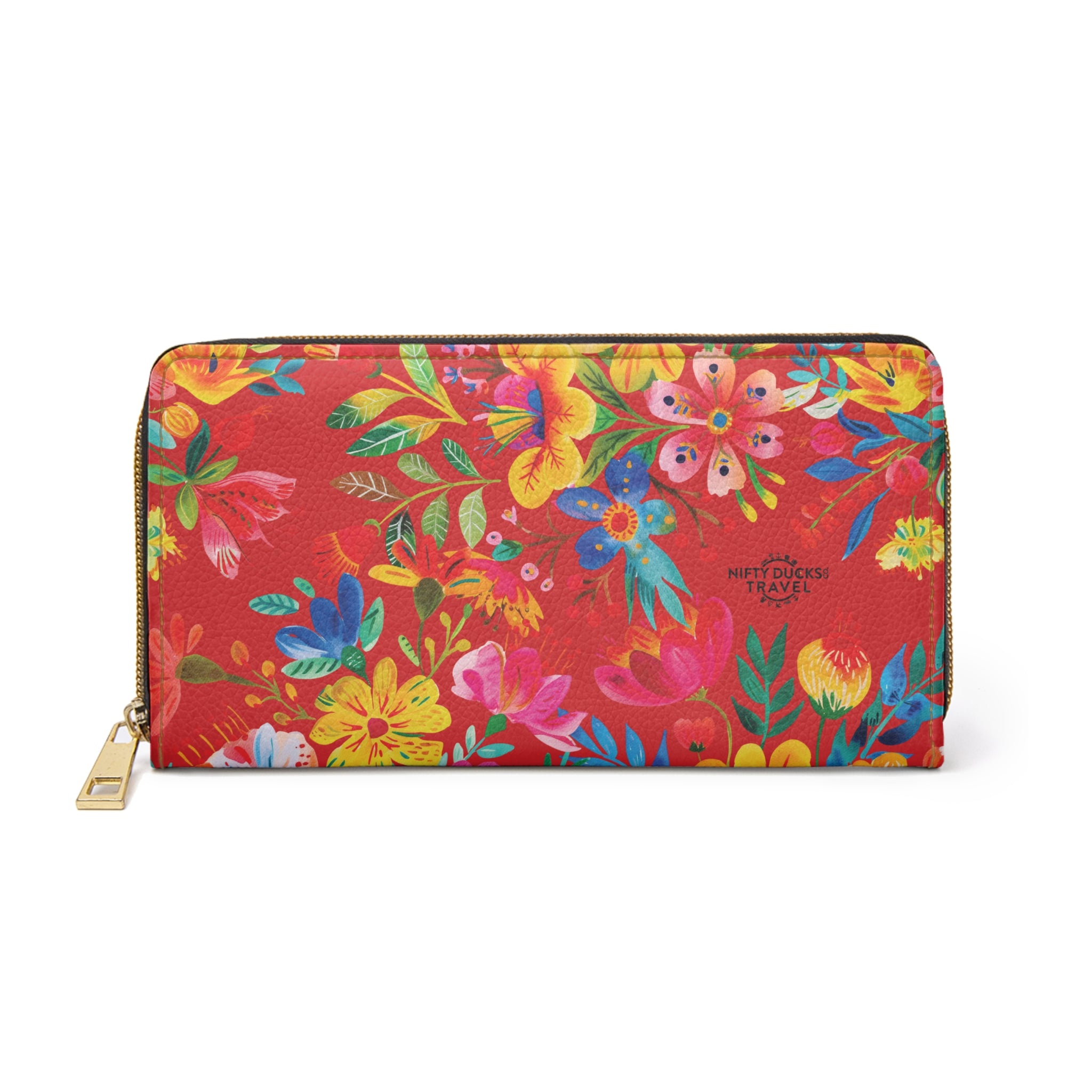 Bright Watercolor Flowers Zipper Wallet - Travel Accessories - Scarlet