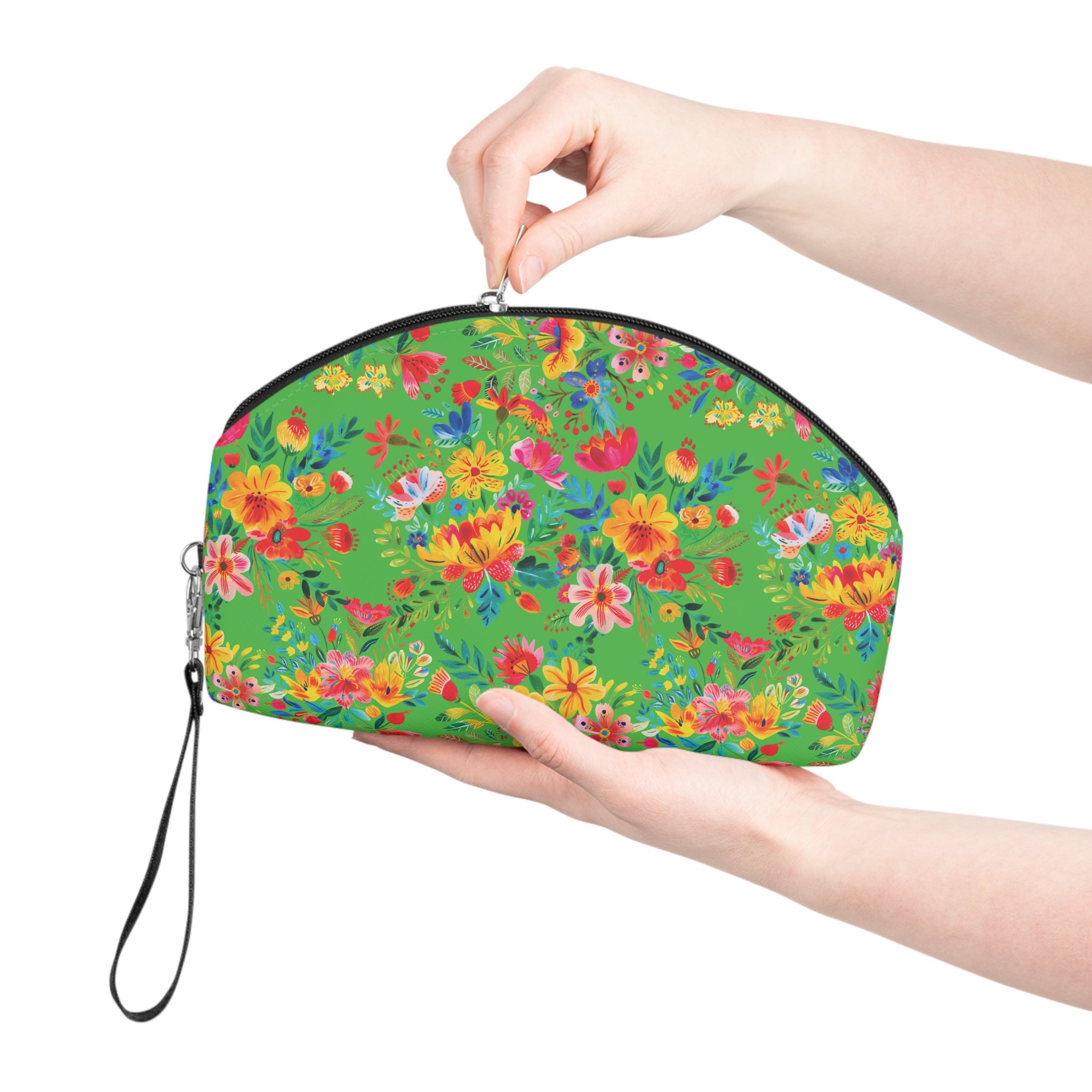 Bright Watercolor Flowers Makeup Bag - Fun & Functional Travel Accessory - Lime Green