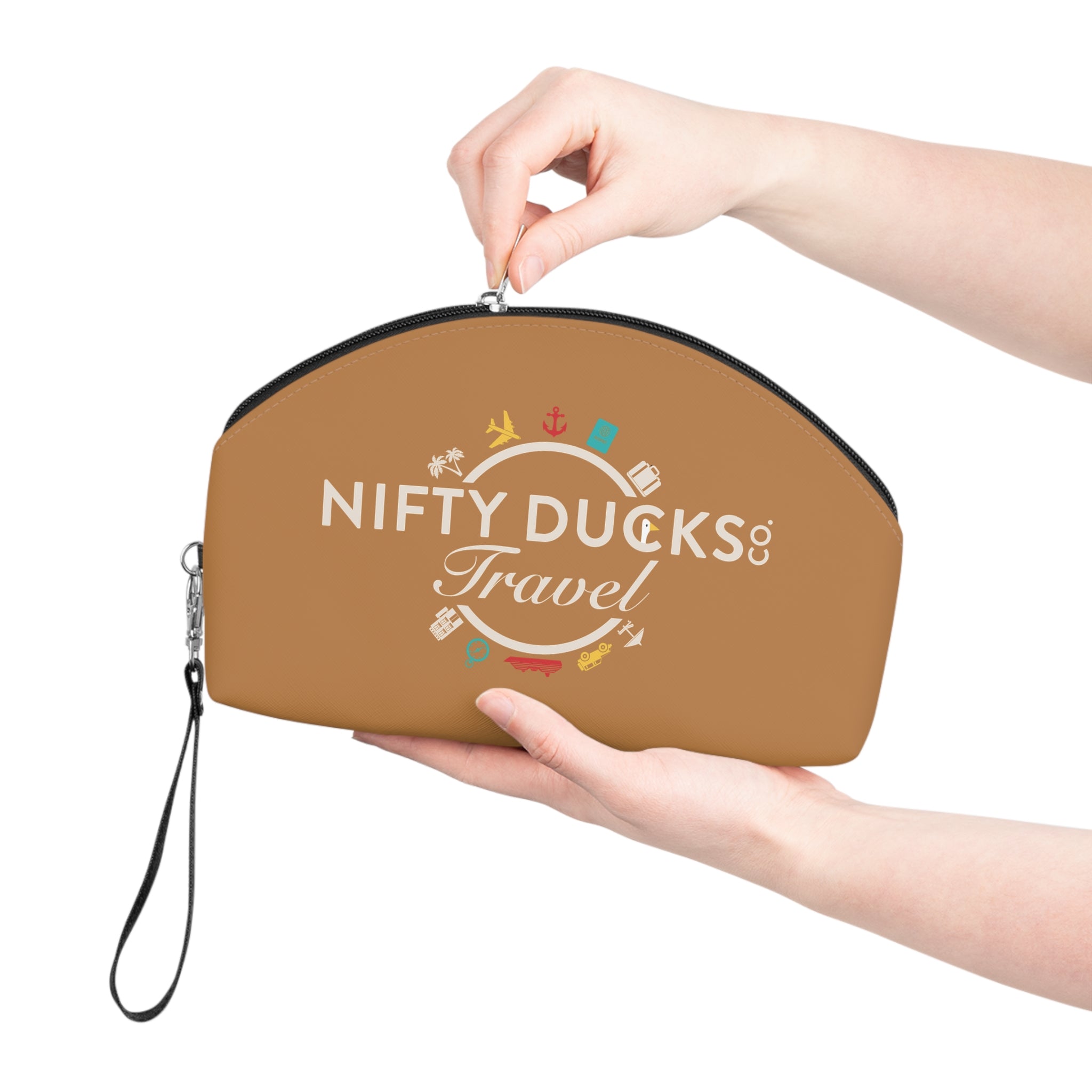 Nifty Ducks Travel Logo - Makeup Bag - Fun & Functional Travel Accessory - Brandy Punch