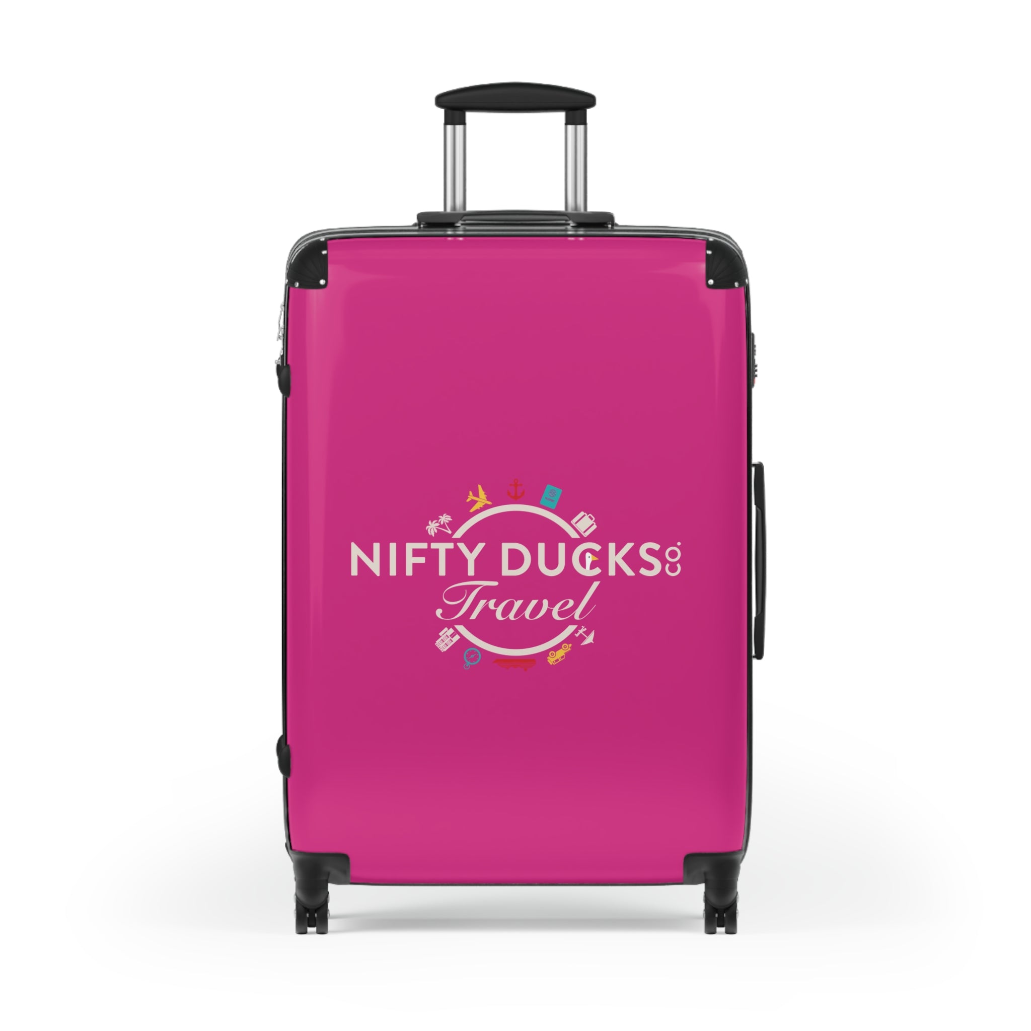 Nifty Ducks Travel Logo Suitcase - Stylish Luggage for Adventurers - Barbie Pink