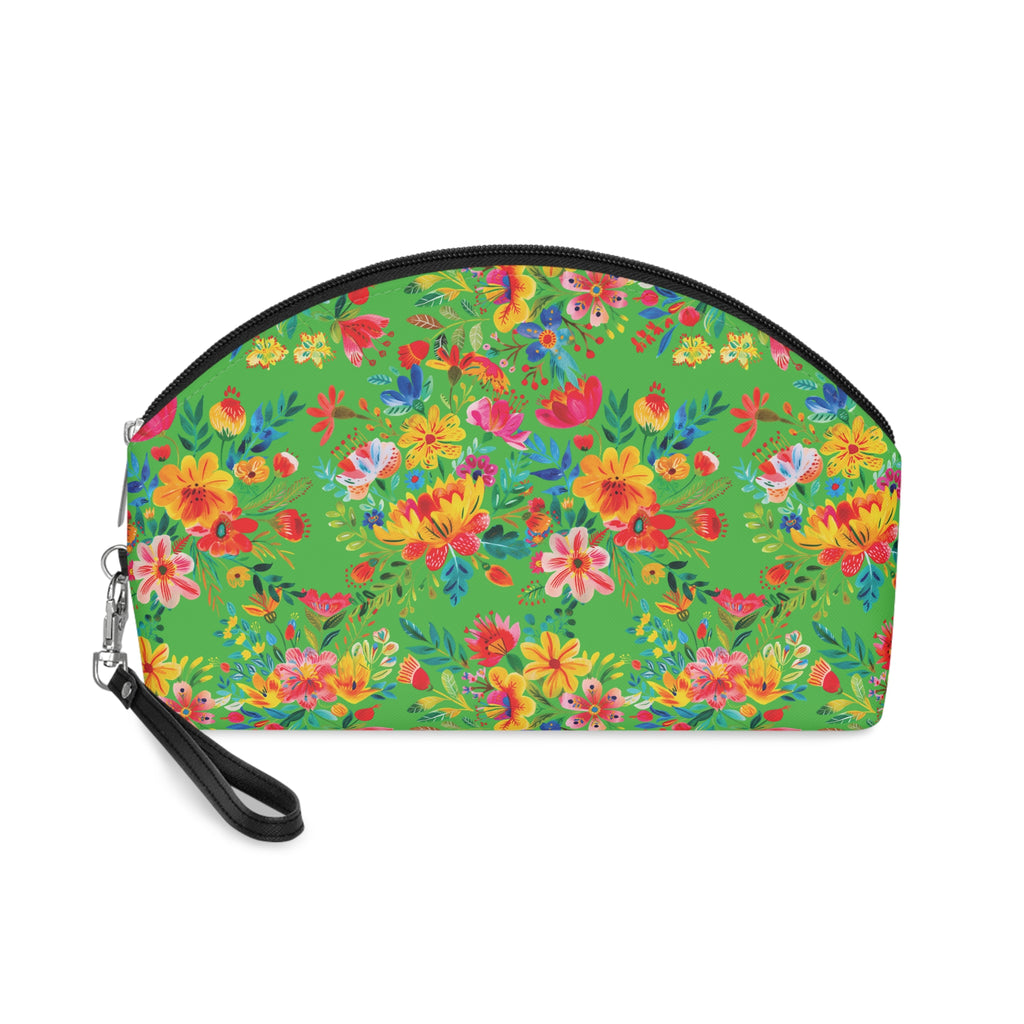 Bright Watercolor Flowers Makeup Bag - Fun & Functional Travel Accessory - Lime Green