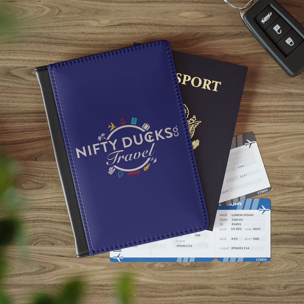 Nifty Ducks Co Travel Logo - Ultramarine - Passport Cover | Travel Accessory, Gift for Jet setters, Unique Travel Journal, Vacation Must-Have, Gift for Travelers