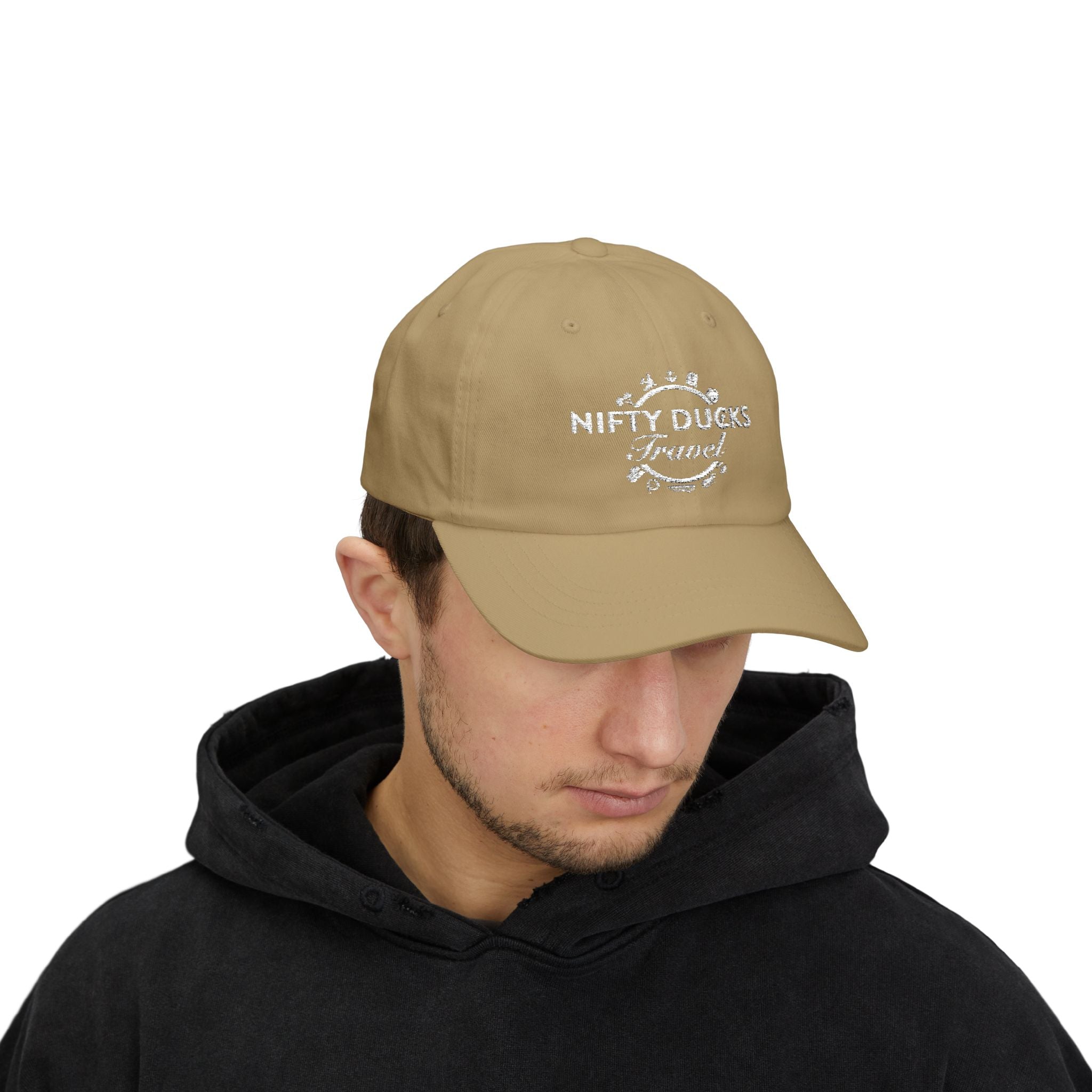 Nifty Ducks Travel Logo Classic Dad Cap - White Logo - Perfect for Adventurers
