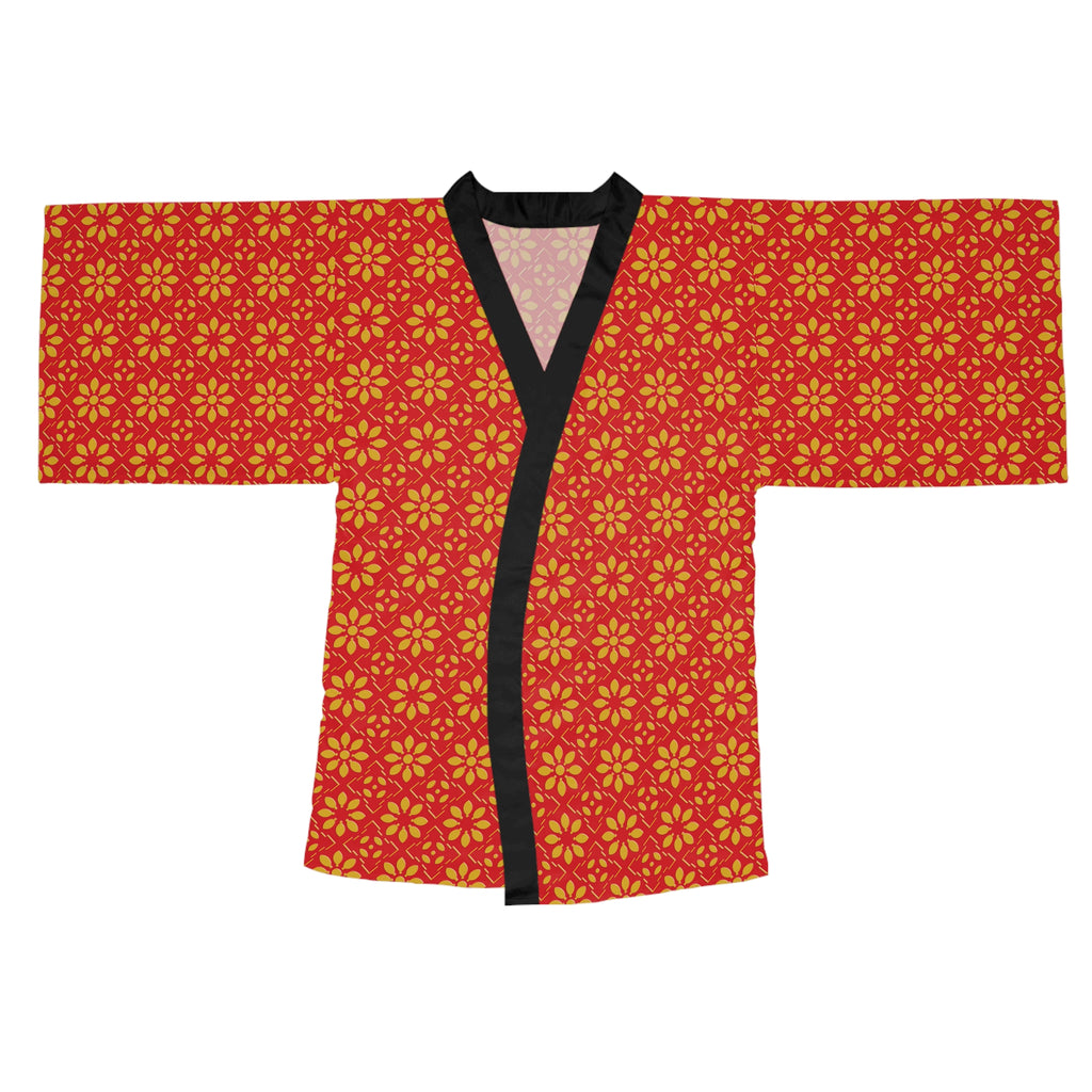 Florina - Big print - Long Sleeve Kimono Robe - Scarlet - Gold - Chic Loungewear, Spa Outfit, Gift for Her, Inner Peace, Home Comfort