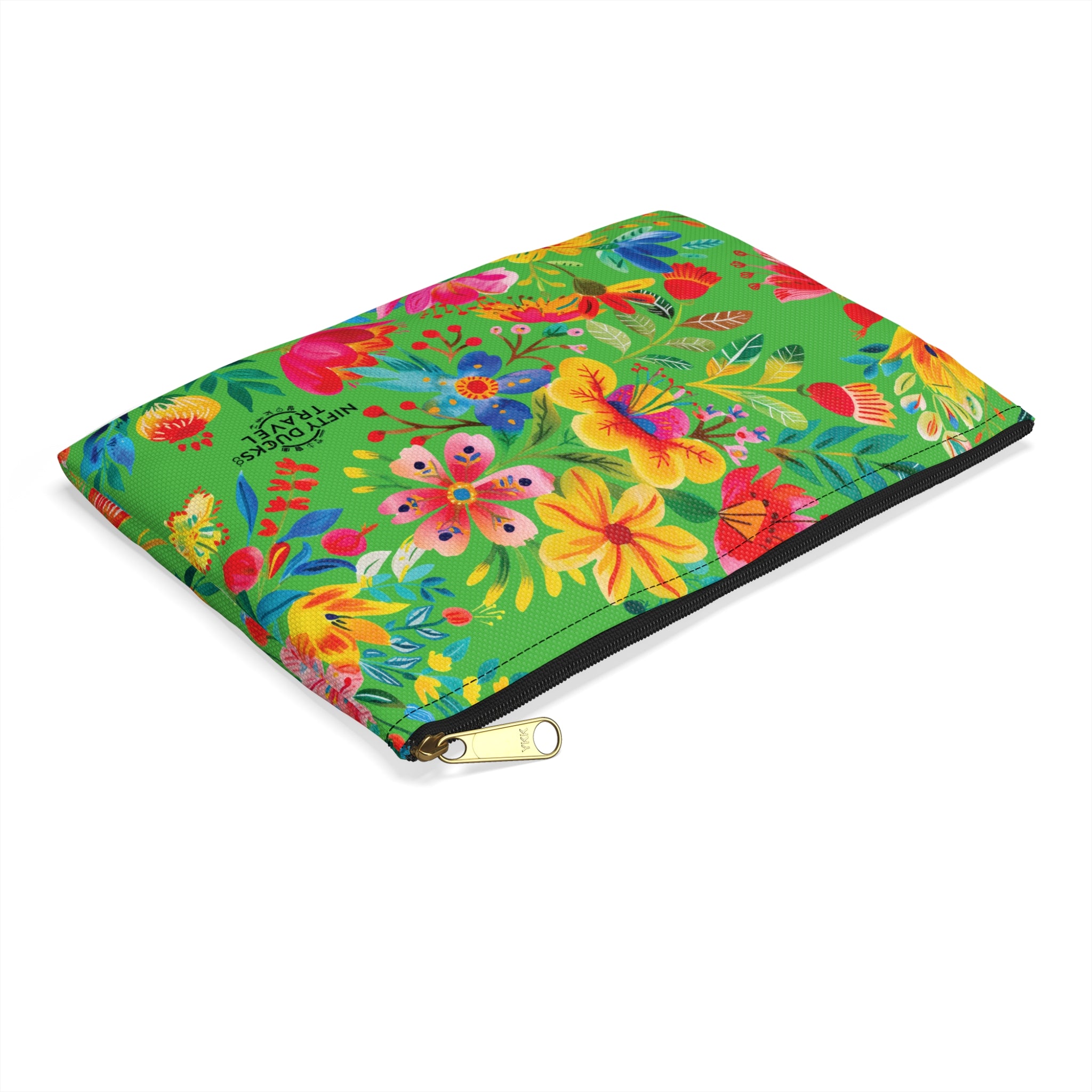 Bright Watercolor Flowers Accessory Pouch - Perfect for Adventurers & Travelers - Lime Green