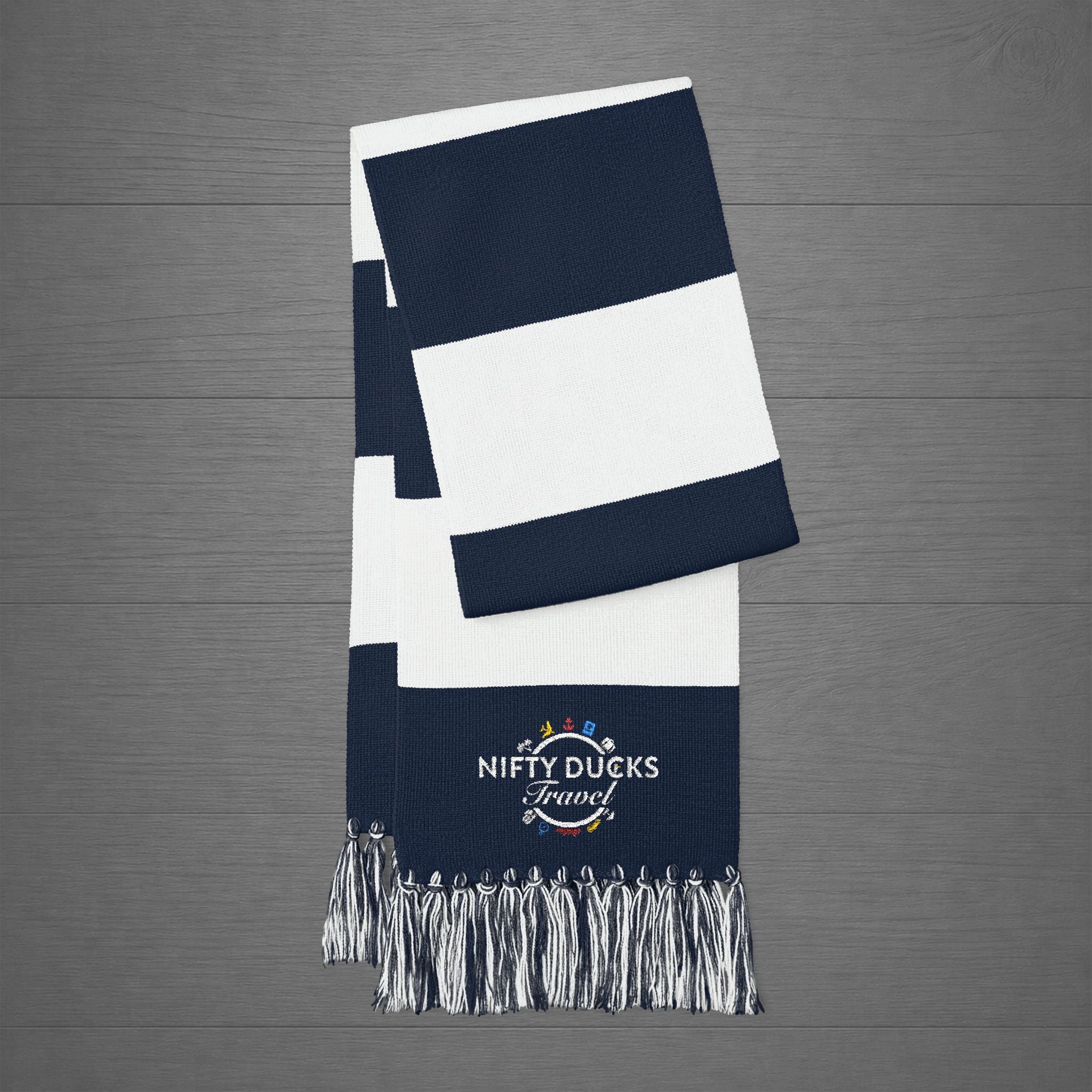 Embroidered Striped Spectator Scarf - Nifty Ducks Travel Logo – Team Colors Fan Scarf