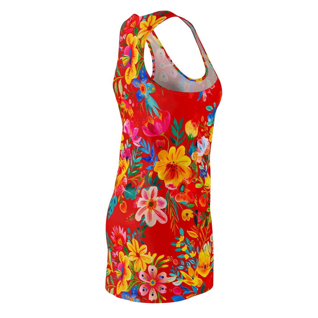 Bright Bold Watercolor Flowers -  Racerback Dress for Summer Fun, Beach Wear, Vacation Style, Party Outfit, Ladies Sundress