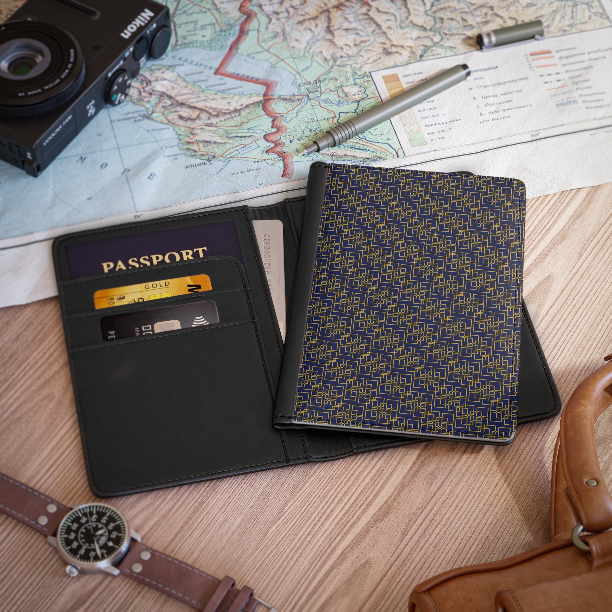 Linea Moda - Midnight Mallard - Gold - Passport Cover | Travel Accessory, Gift for Jet setters, Unique Travel Journal, Vacation Must-Have, Gift for Travelers