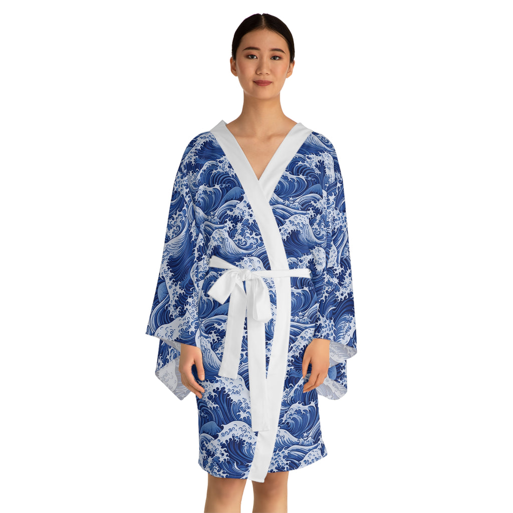 Tempest Tides - Blue - Long Sleeve Kimono Robe - Chic Loungewear, Spa Outfit, Gift for Her, Inner Peace, Home Comfort