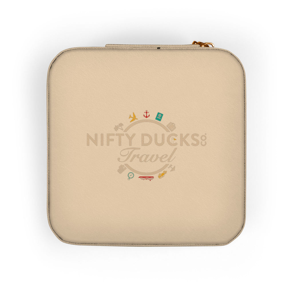 Nifty Ducks Co. Travel Logo - Compact Jewelry Travel Case – Pink Travel Organizer with Ring Rolls & Compartments