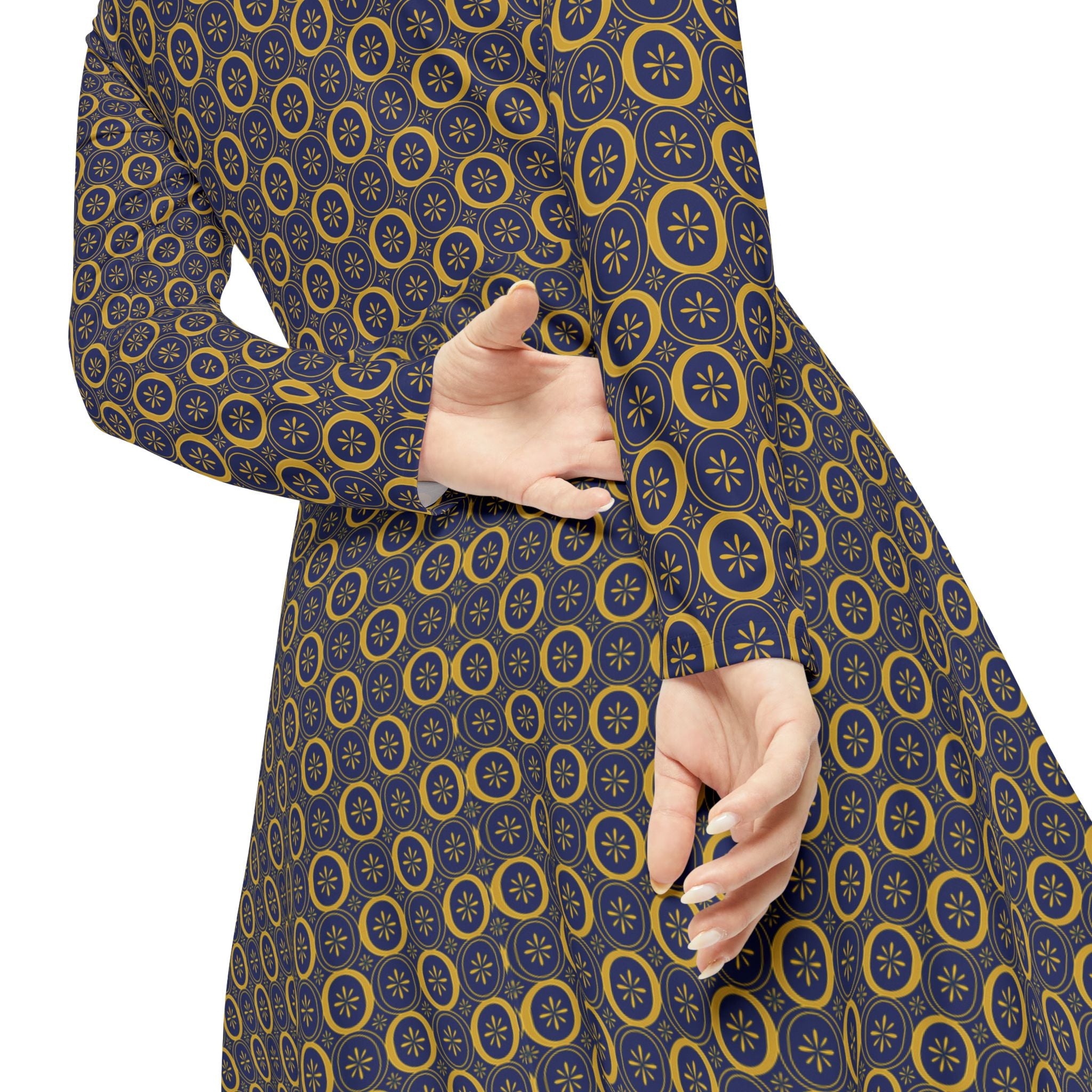 Solaris - Midnight Mallard - Gold - Elegant Women's Long Sleeve Dance Dress