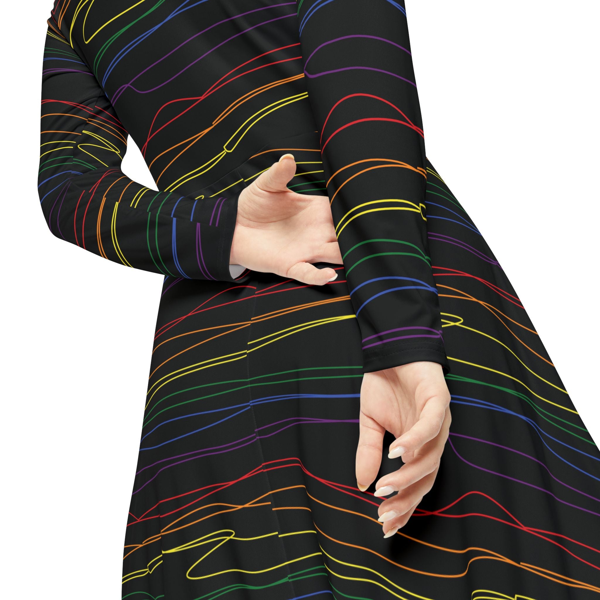 Elegant Women's Long Sleeve Dance Dress - Chromawave - Black -