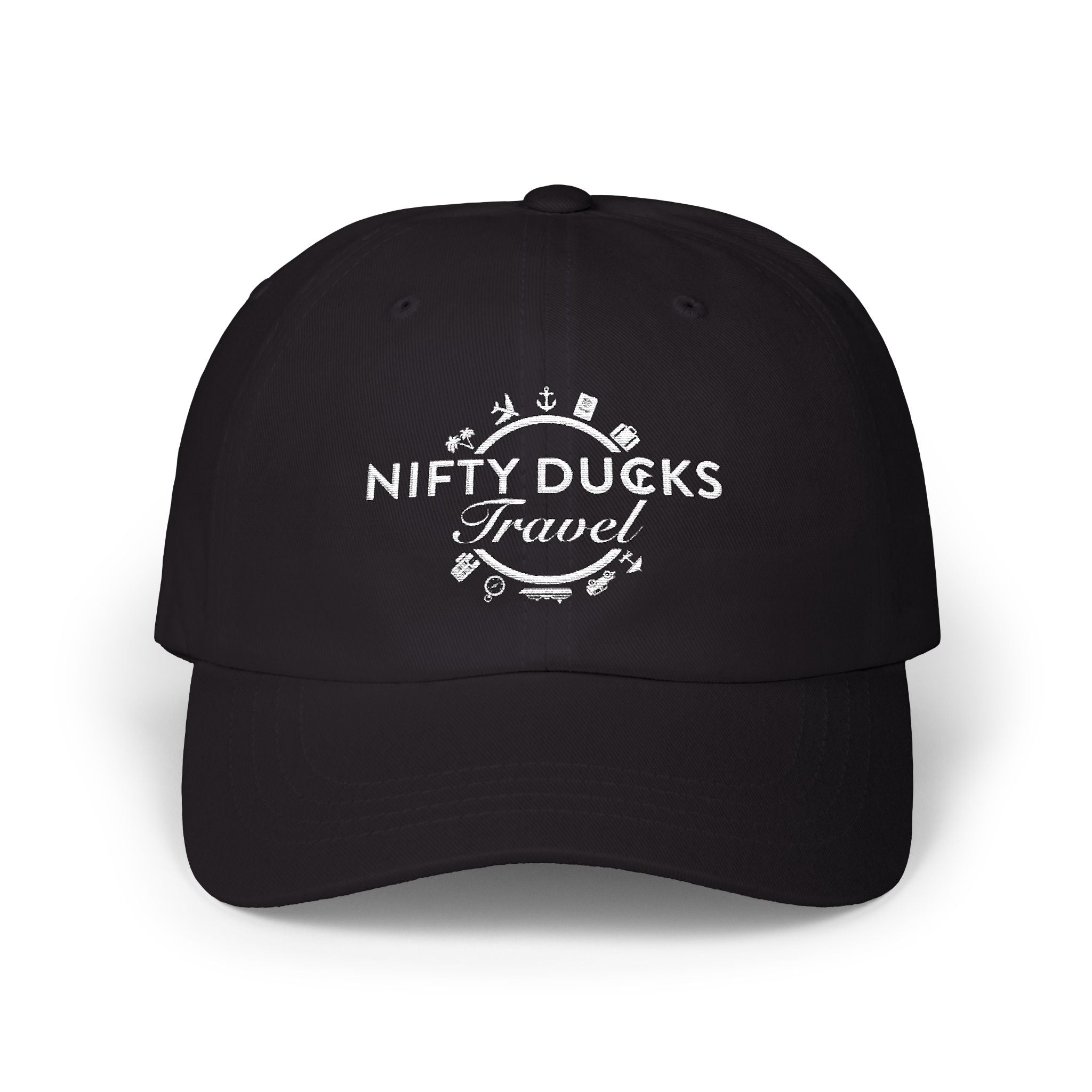 Nifty Ducks Travel Logo Classic Dad Cap - White Logo - Perfect for Adventurers