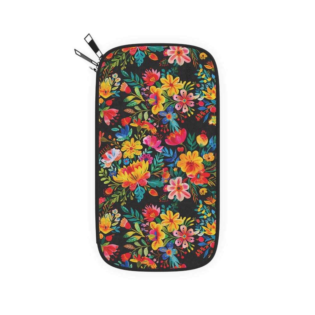 Bright Watercolor Flowers Passport Wallet - Perfect for Adventurers & Travelers - Black