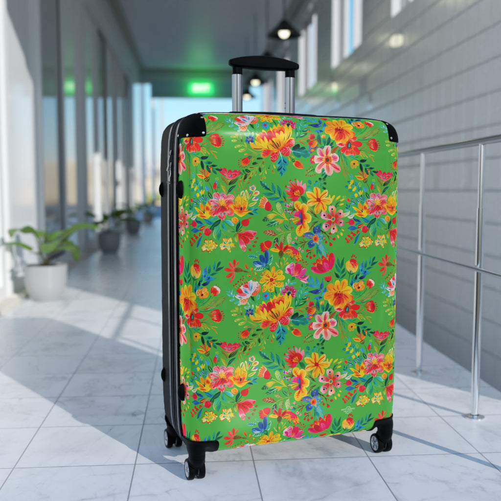 Bright Watercolor Flowers - Lime Green - Suitcase - Stylish Luggage for Adventurers