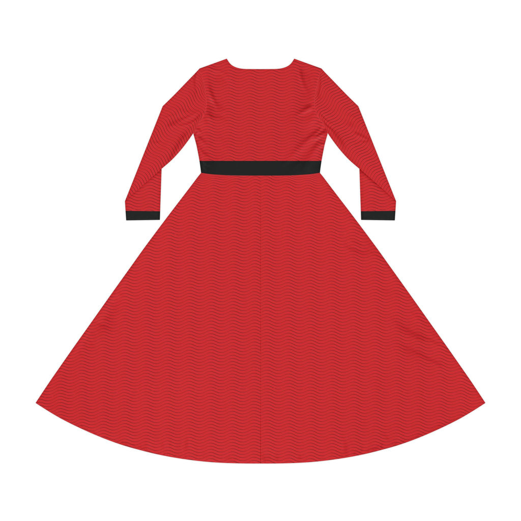 Elegant Women's Long Sleeve Dance Dress - Scarlet Waves - Scarlet